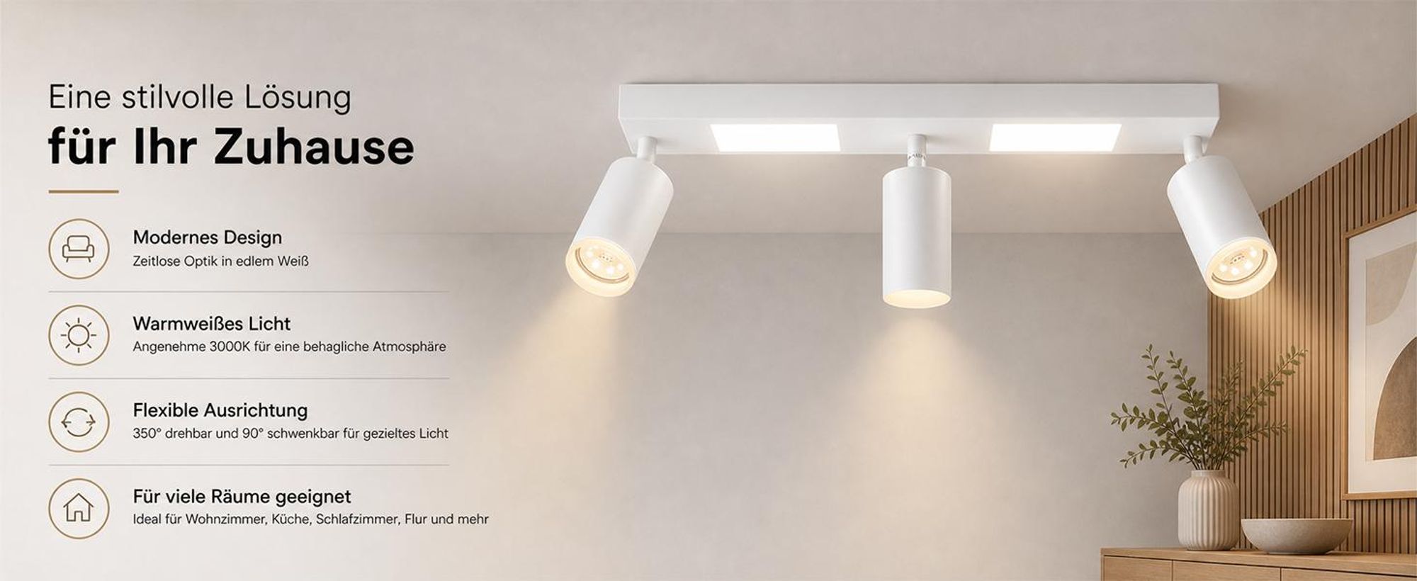 ZMH Deckenleuchte Led Deckenspot 3 Flammig GU10 Schlafzimmerlampe 3000k Weiß Küchenlampe 20W Deckenstrahler Schwenkbar Flurlampe Metall für Küche Büro