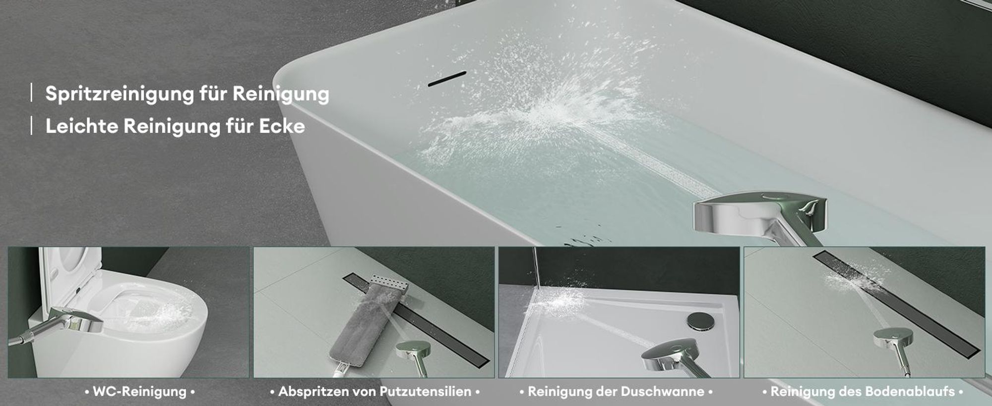 Mai & Mai Badewannenarmatur mit Handbrause Wasserfall Wannenarmatur 5 Strahlarten Duschbrause mit Unterauslauf Handbrause aus Messing Silber DSN-401