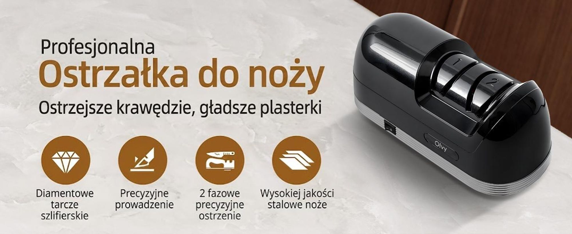 Olvy Elektryczna ostrzałka do noży PRO, profesjonalna diamentowa ostrzałka do noży, ostrzałka do nożyczek