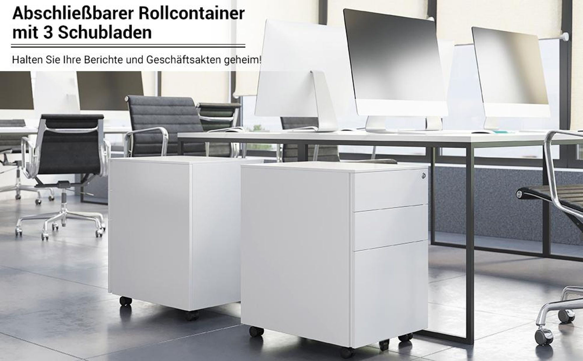 SONGMICS Rollcontainer, Stahl Büroschrank, Aktenschrank, weiß