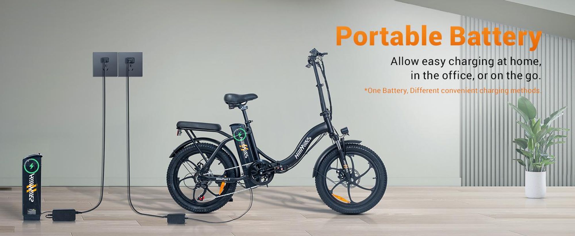 HillMiles E Bike, E-bike skladací bicykel s 36V 13Ah batériou do 80-100km, 20 * 3,0 palca, 7-rýchlostný SHIMANO, 250W motor a 25km/h MilePort 1