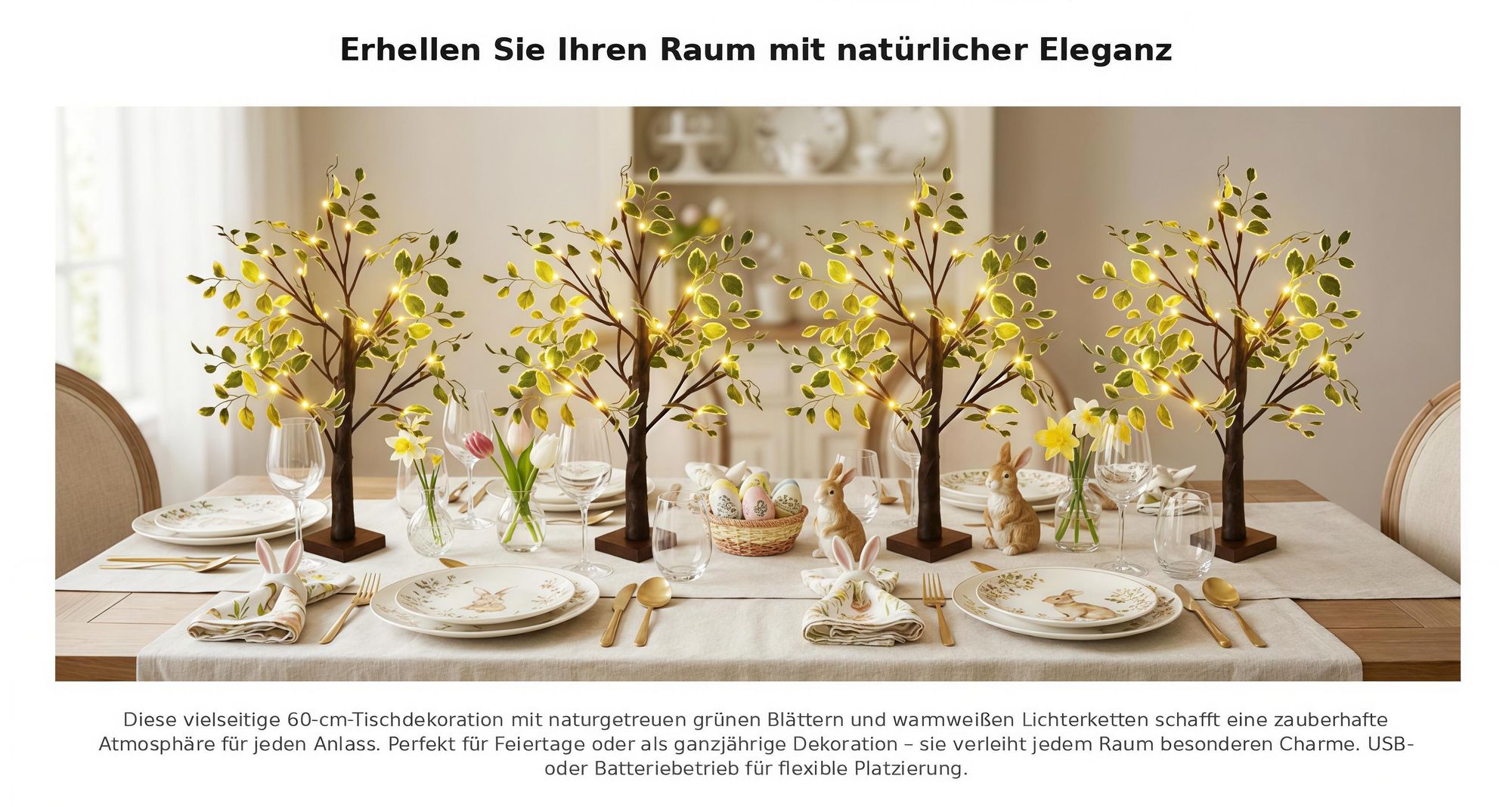 LED Weihnachtsdeko Birkenbaum,Warmweißes Weihnachtslicht,USB/Batteriebetrieben,Tischbaum für Advent,Weihnachten,Ostern,Winterdeko Wohnzimmer(Schwarz)