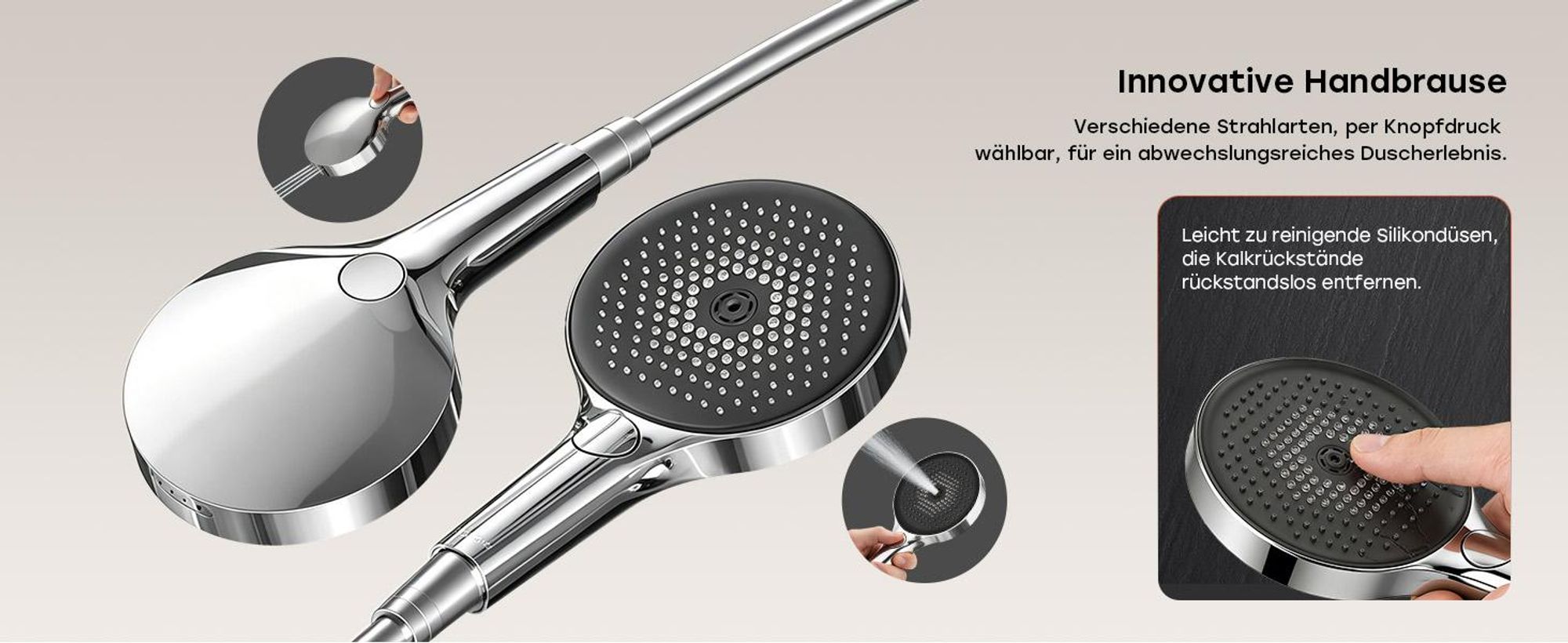 HOROW RainFlexi S1 Regendusche Set Massage ohne Armatur, Chrom Duschpaneel mit Großem Duschkopf, Klappbares Duschsystem, Höhenverstellbares Duschset