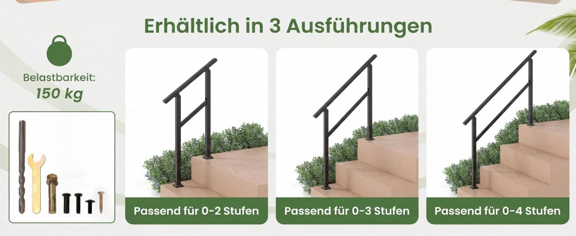COSTWAY Handlauf, Treppengeländer Seitliche Montage, Eingangsgeländer mit flexiblem Winkelverstellung & Montagematerial, Geländer für Treppen 138 cm