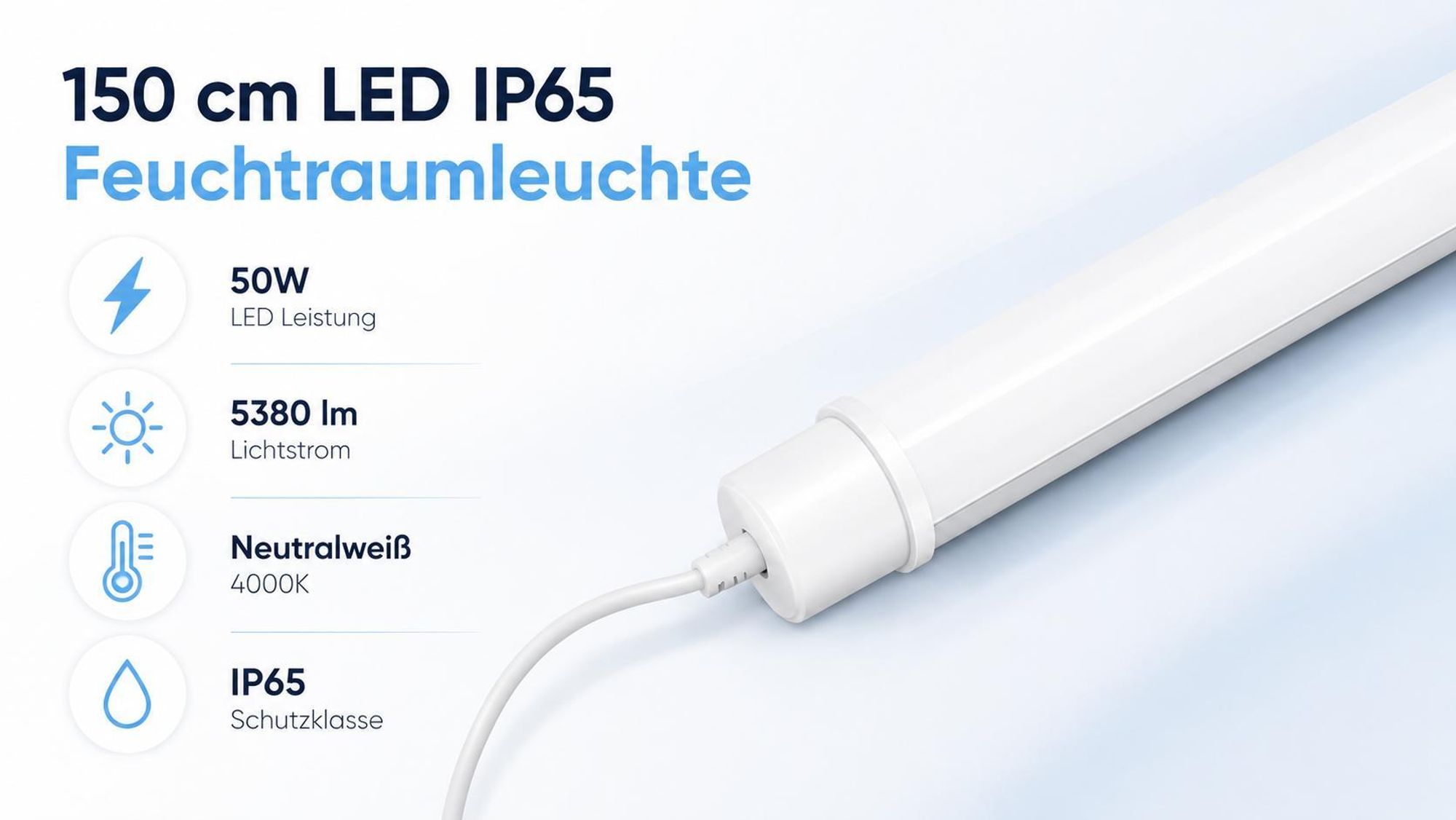 Moderne LED 150cm Feuchtraumleuchte IP65 5380lm MasterLED Garage Keller Lampe 50W