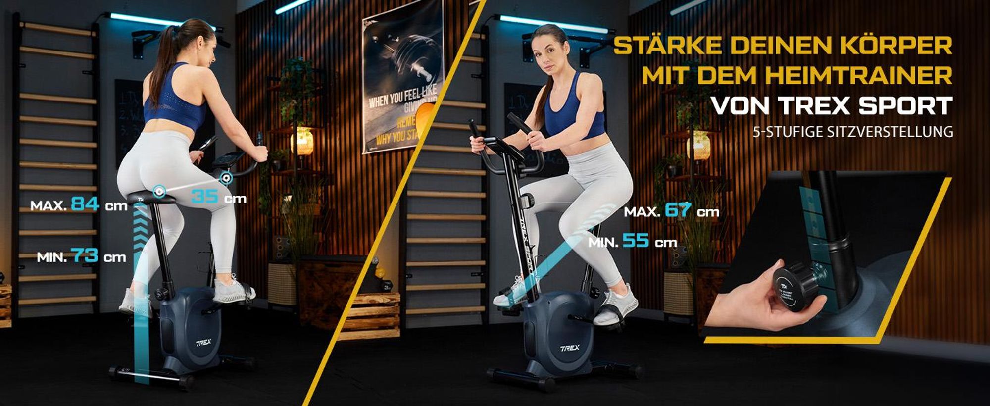 TREX SPORT Heimtrainer Fahrrad für Zuhause TX-350MB RIZE | Pulssensoren, Magnetisches Fitnessbike, 10 Stufen leise, 5 Sitzhöhen, bis 120kg| Marineblau
