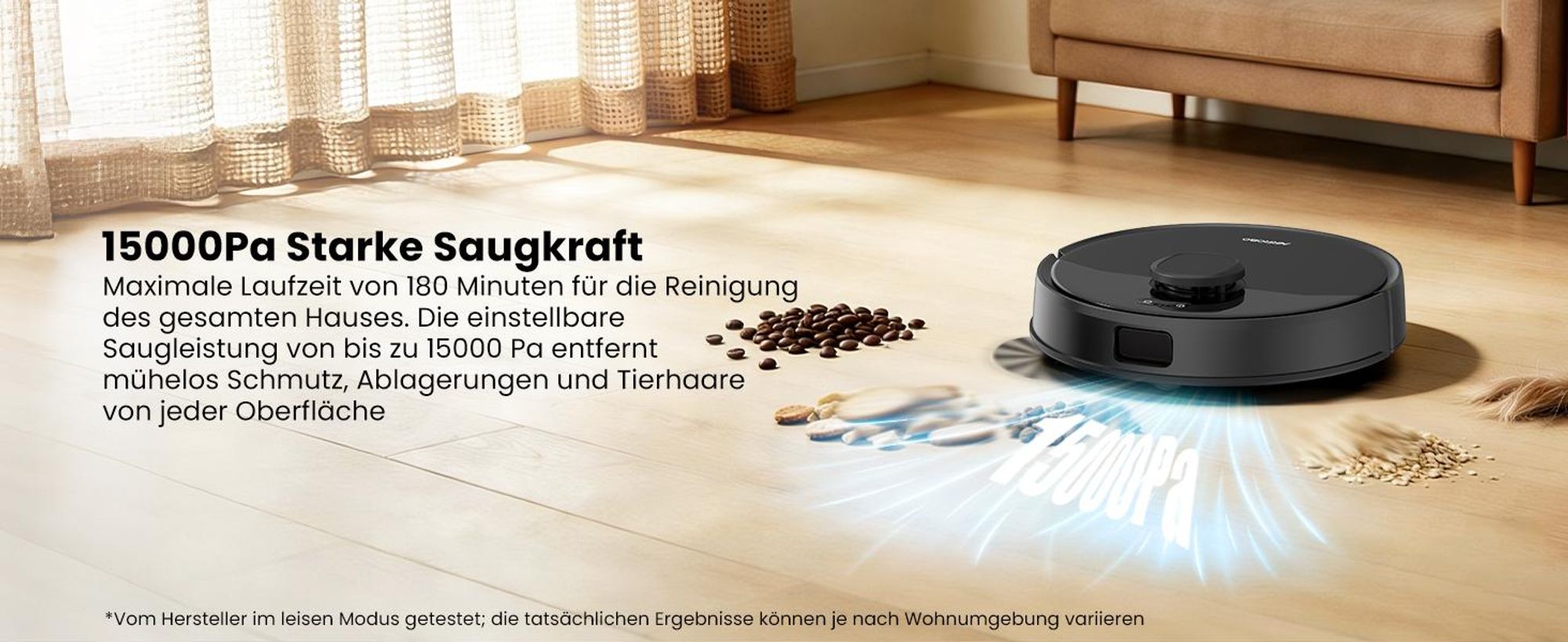 AIRROBO M2 Staubsauger Roboter, 15000Pa Saugroboter, Anti-Tangle-Bürsten, Wischroboter mit Lifting-Mopp