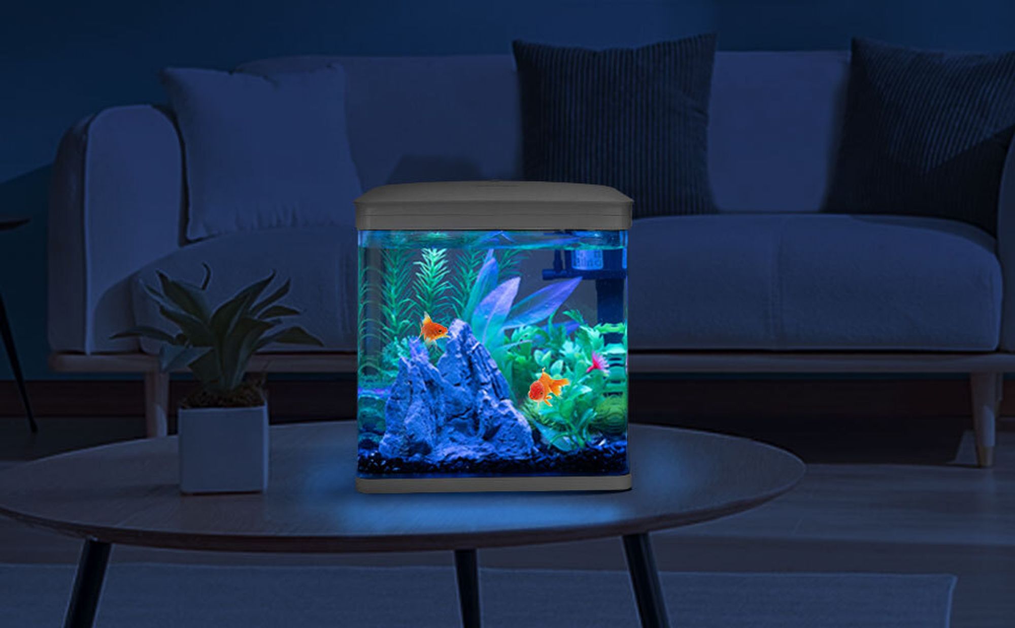 7 Liter Aquarium Komplettset LED mit Pumpe， Kleines Nanoaquarium  mit Filteranlage Mini Nano Becken Set für Fische, Weiß
