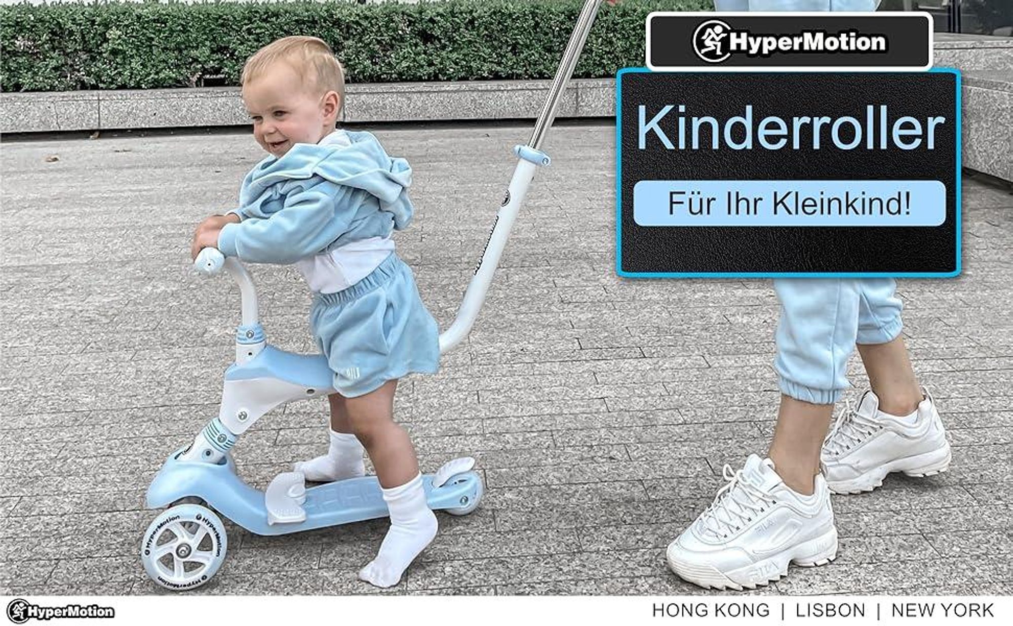 5-in-1 Kinderroller mit Schiebefunktion und Gummirädern, blau