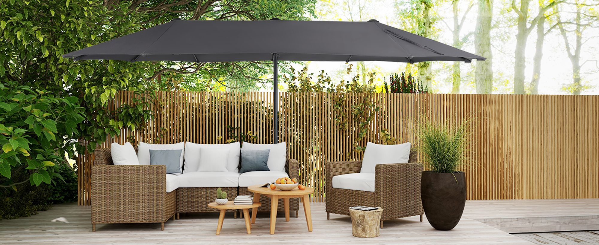 Puluomis Sonnenschirm 400 x 200 x238cm UPF 50+ mit Kurbel ohne Ständer Balkonschirm Strandschirm Marktschirm Gartenschirm grau