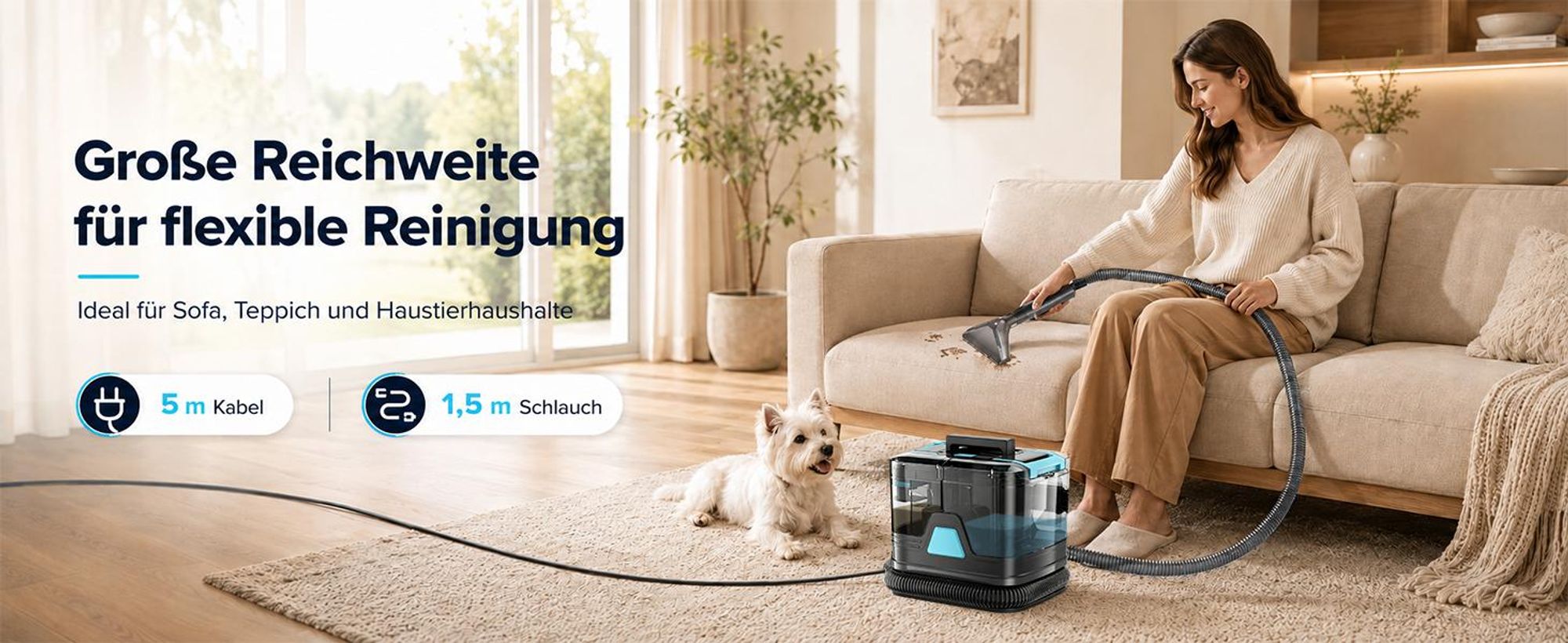 Grenintol Waschsauger 25.000 Pa, Teppichreiniger 400W, Nasssauger, 2 separate XL-Tanks 2,0L 0,8L, Polsterreiniger, Fleckenreiniger, Sofa Auto Matratze