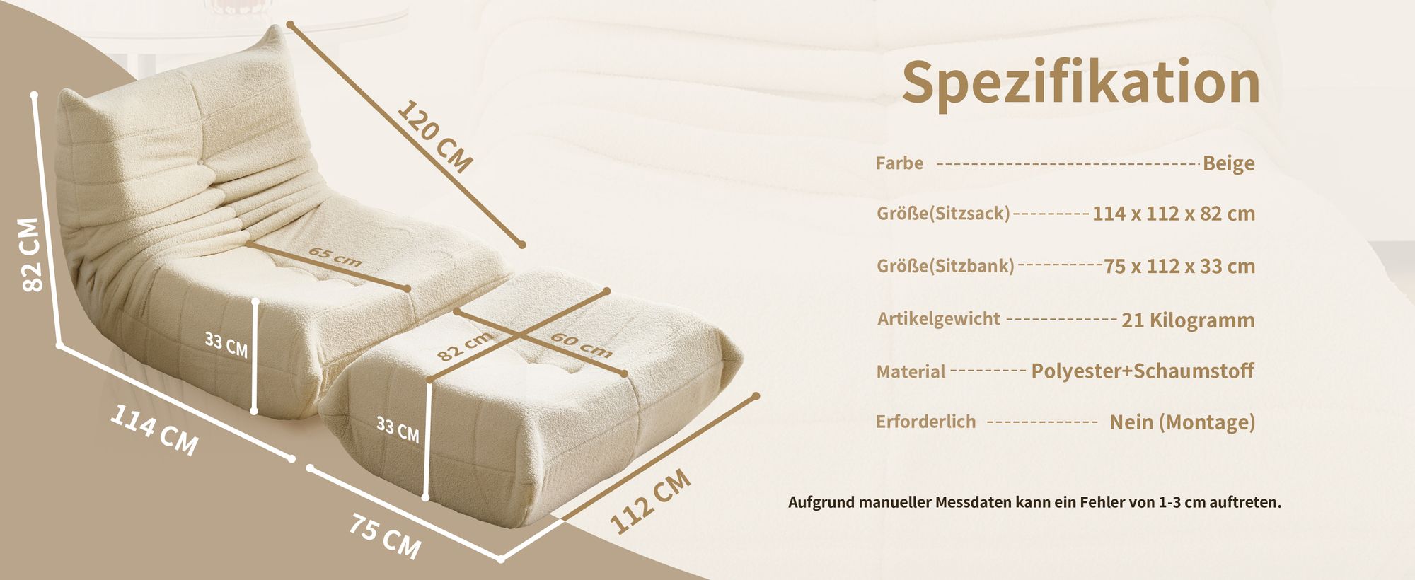 Klassische Sessel, Schlafsofas, sitzkissen boden, Lazy Sofa, Bean bag, für Schlafzimmer, Sitzsack