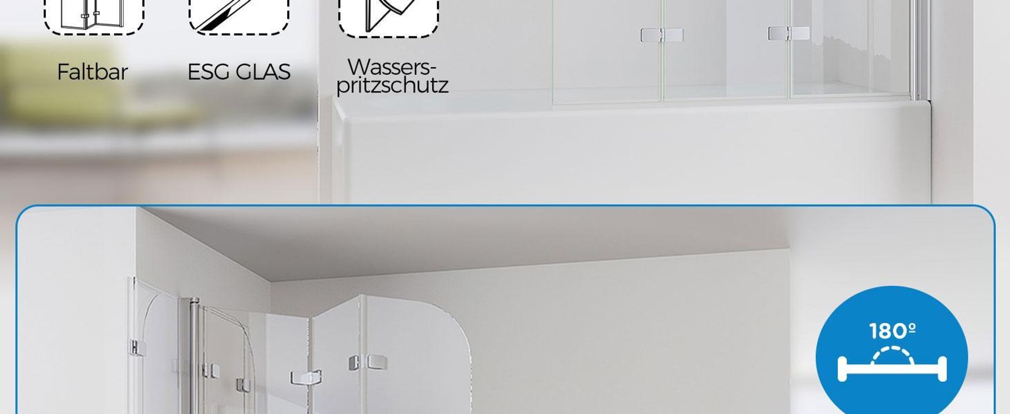 IMPTS Duschwand für Badewanne 140x140cm 3-teilig Faltwand Badewannenaufsatz Faltbar Duschabtrennung 6mm ESG GLAS Badwannenfaltwand Chrom, Klarglas