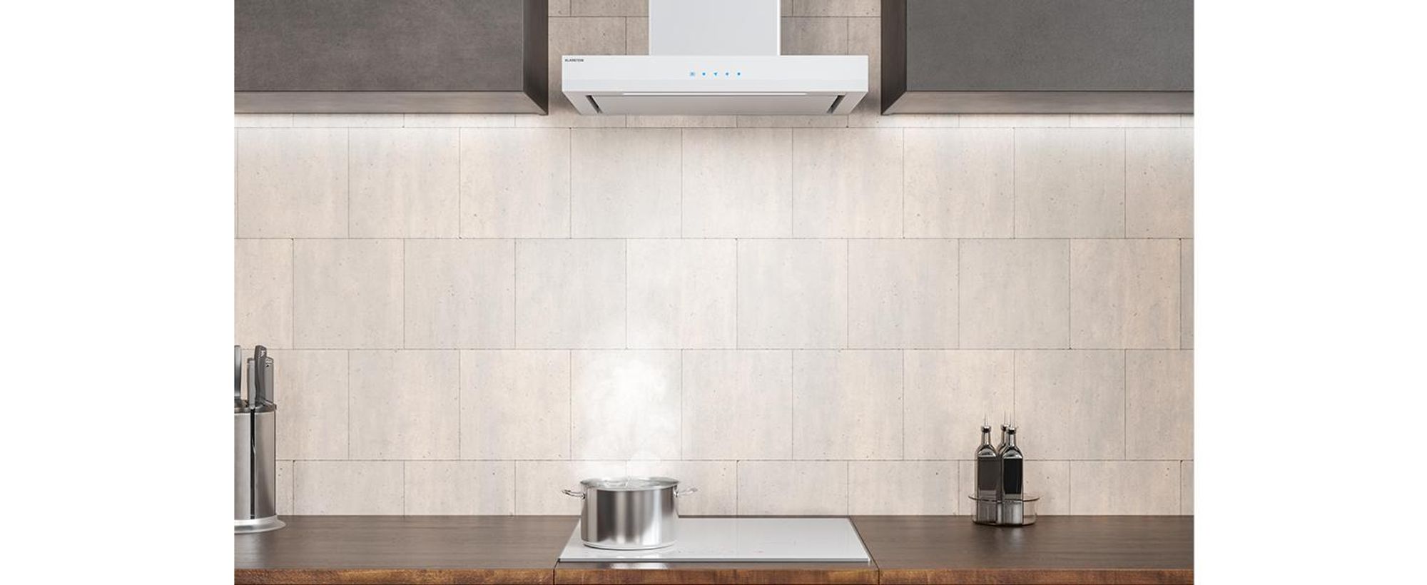 Klarstein Velaire Dunstabzugshaube 60 cm - 600 m³/h, A++ , Touch-Bedienung, LED, leise, Aluminium- & Aktivkohlefilter, Wandhaube, Weiß