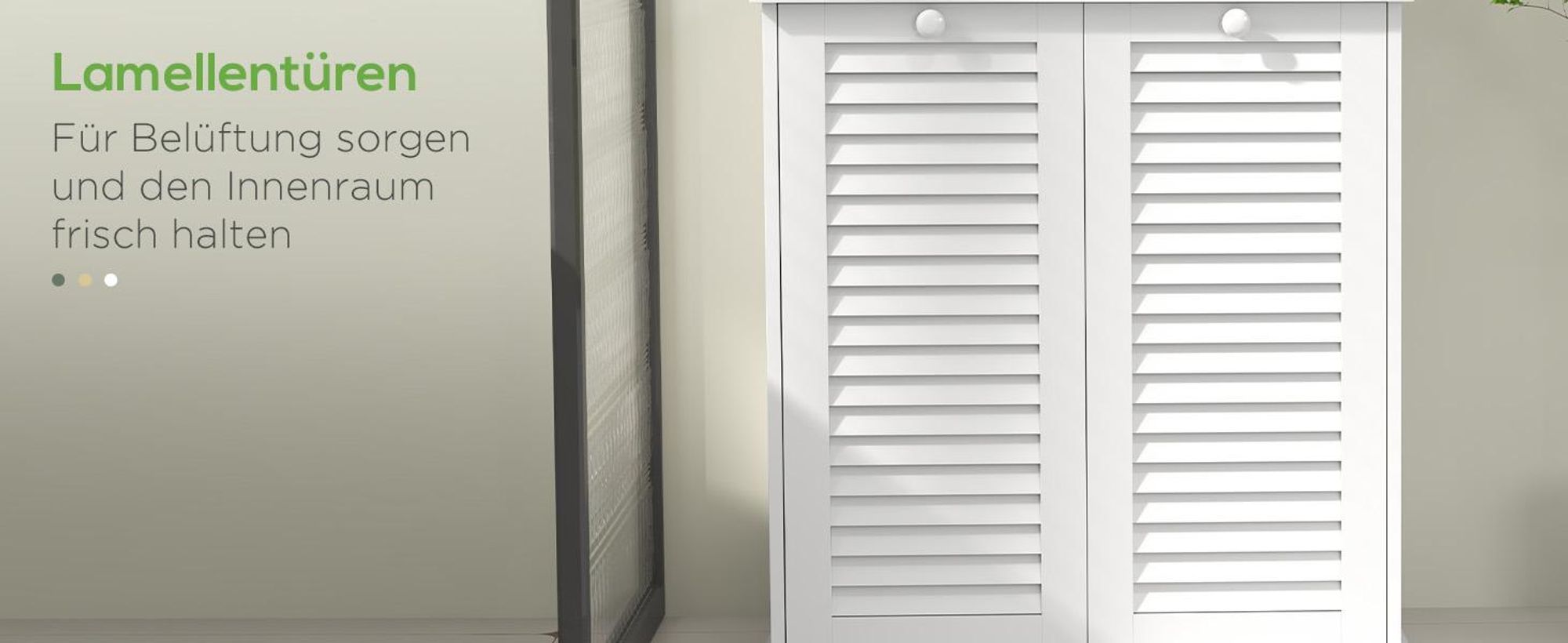 HOMCOM Wäscheschrank, Badschrank mit 2 Wäschekörben, Griffen, Lamellentüren Weiß