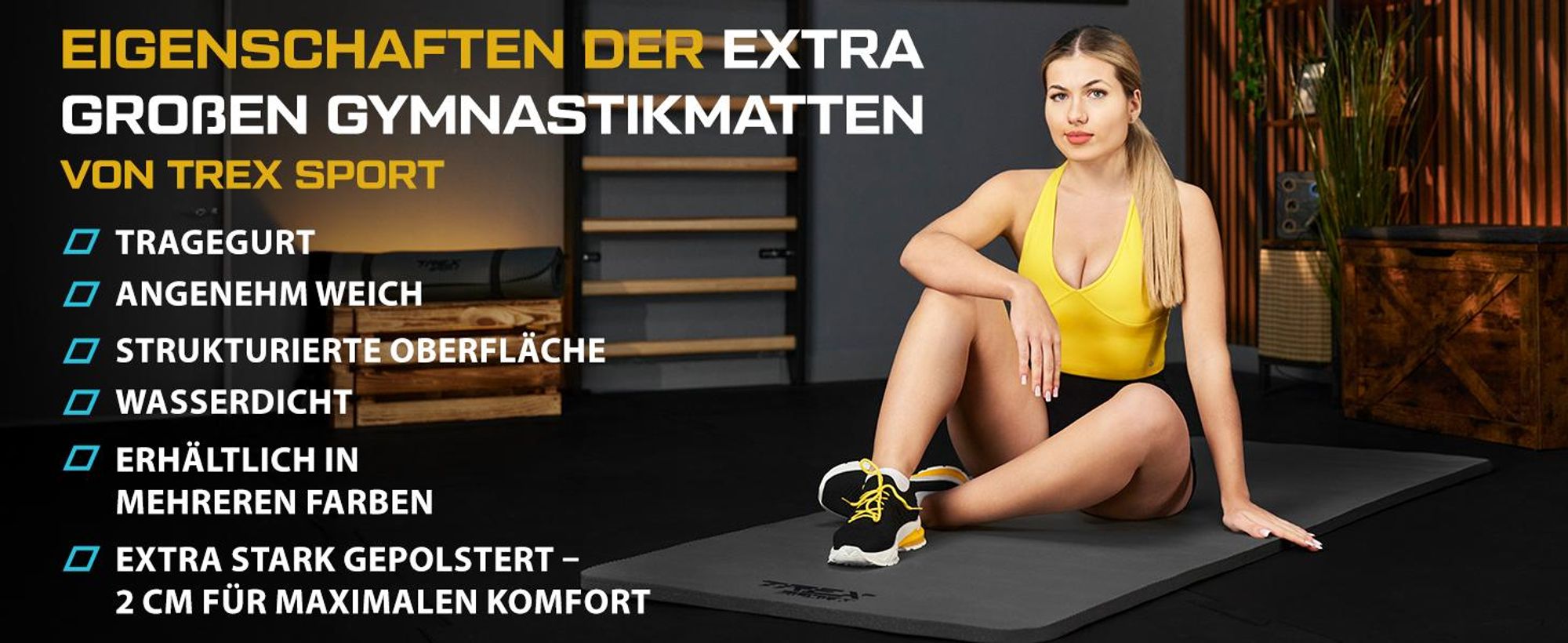 TREX SPORT Gymnastikmatte Fitnessmatte 2cm TX-029NGM | Yogamatte Pilates 190×80×2cm | Trainingsmatte rutschfest, wasserdicht | Sportmatte grau