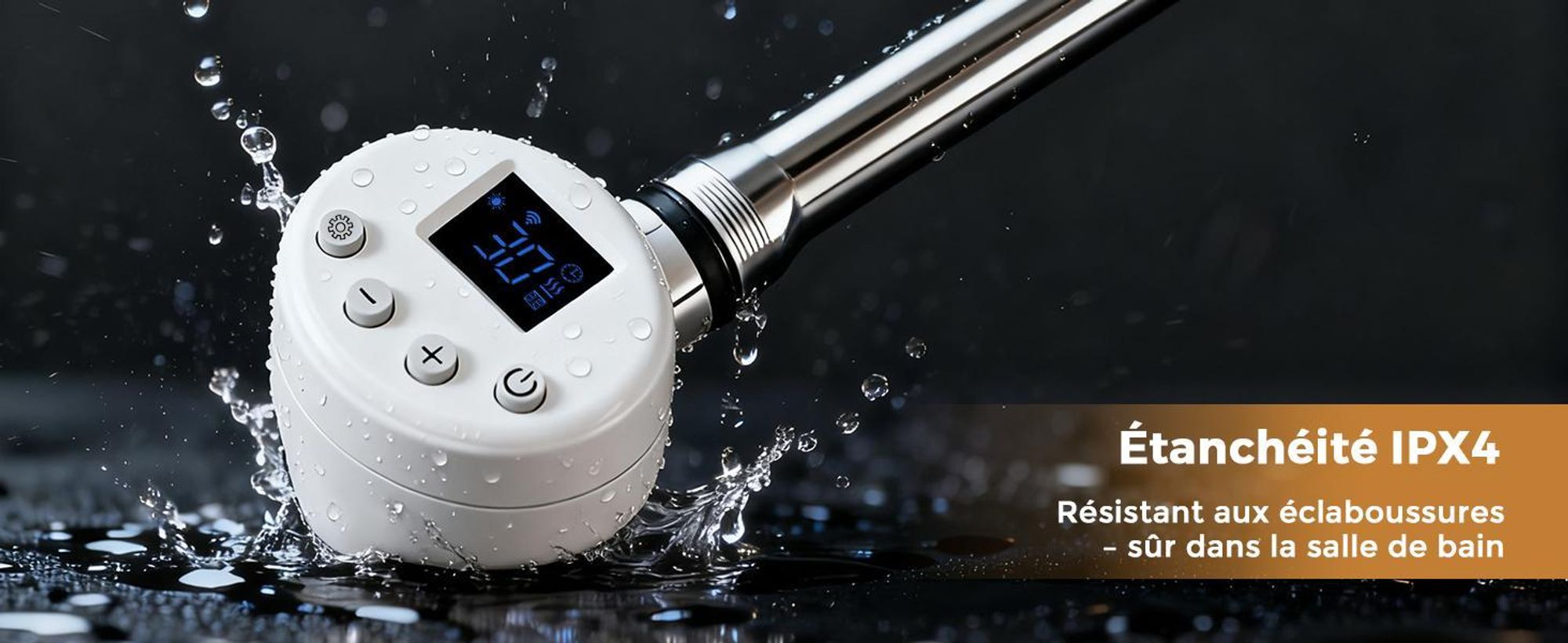 S'AFIELINA thermoplongeur avec thermostat 900W, minuterie programmable & affichage LCD, WiFi, pour radiateur de salle de bain, acier inoxydable, contrôle intelligent, blanc