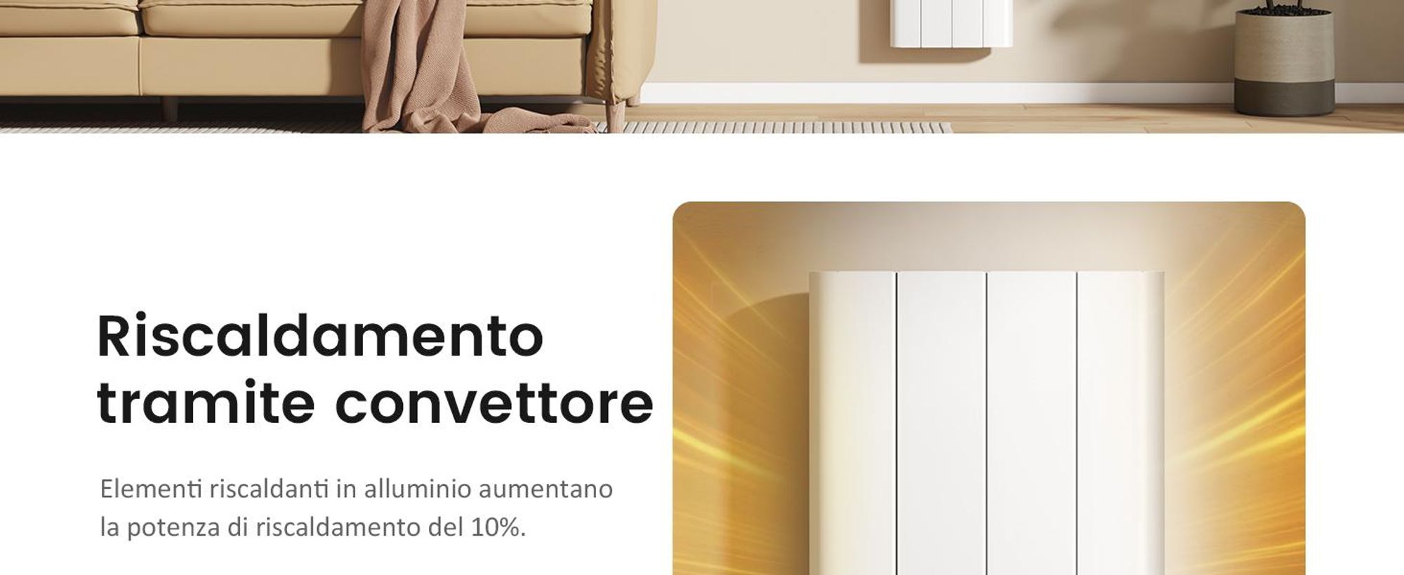 EMKE® Riscaldatore elettrico 1000W Display LCD Bianco Convettore elettrico 1600x362x60mm WiFi + Alexa/Google Home, riscaldatore elettrico a parete per ambienti di 9 m²