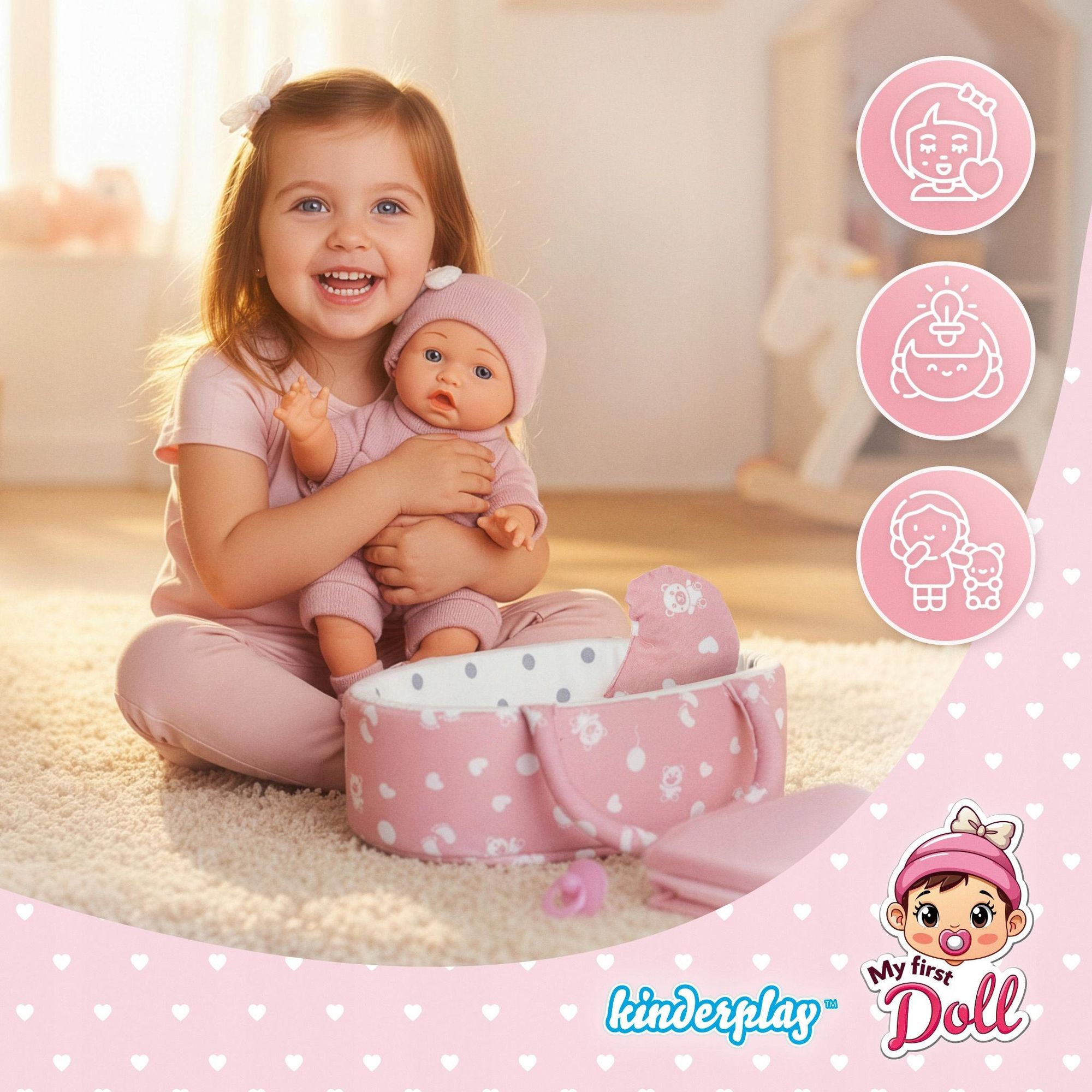 Babypuppe mit Tragebett und Zubehör
