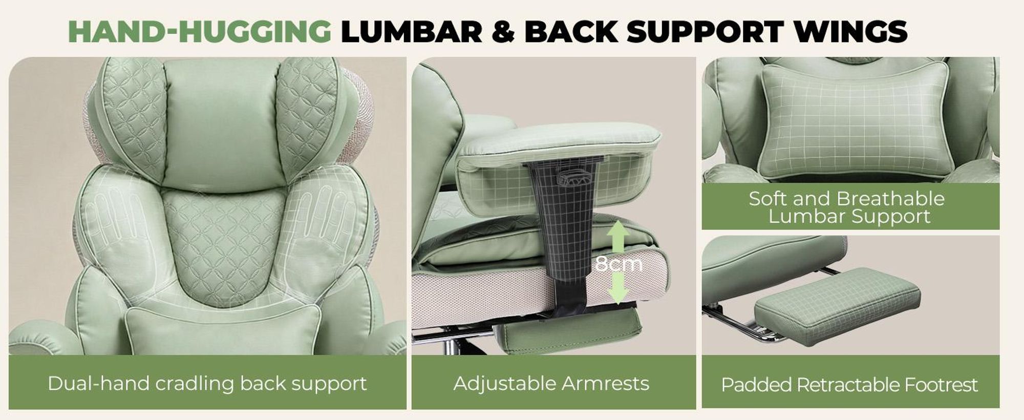 COMHOMA Ergonomischer Gaming Stuhl, Bürostuhl 180 kg, mit Verstellbarer Lendenstütze & Fußstütze, Hybrid-Design aus Kunstleder & Mesh, Chefsessel