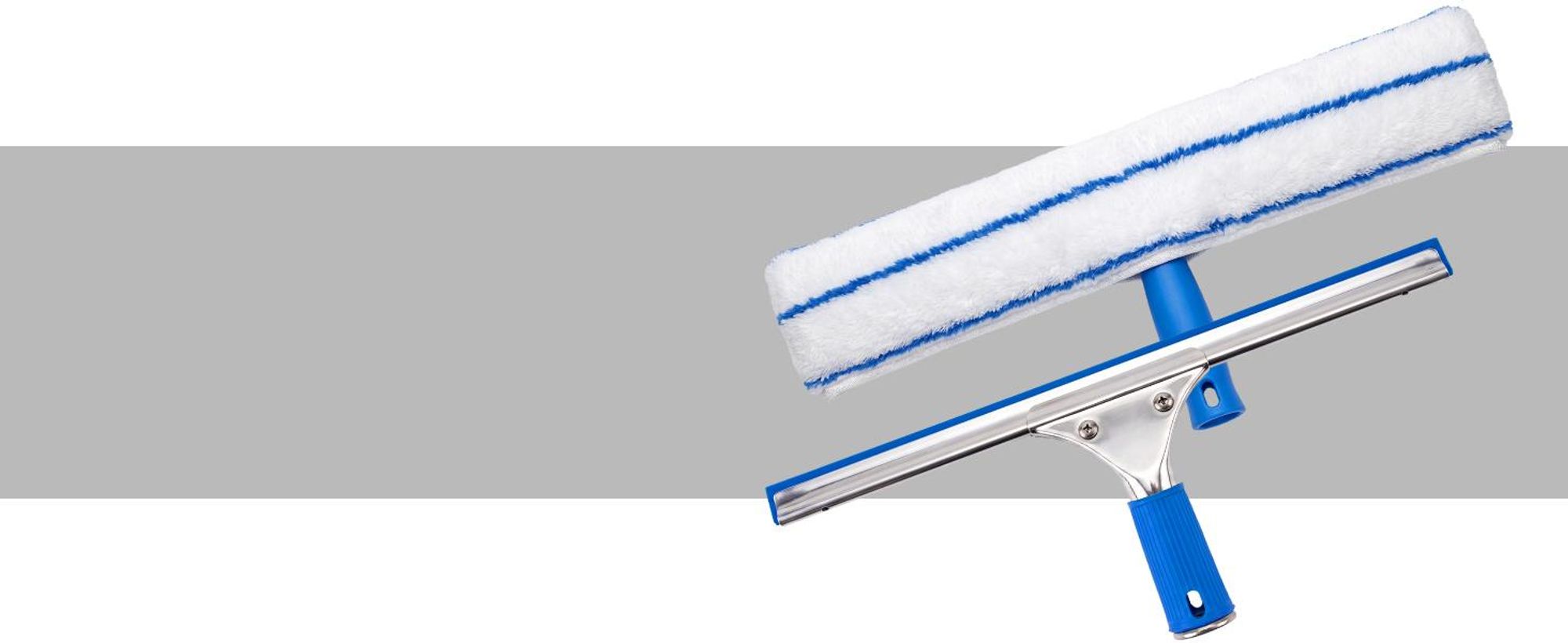 KRUMAD Fensterreiniger Set 2in1, Fensterputzer, Fensterwischer mit Mikrofaser und Abzieher, Glasreiniger Set mit Edelstahlprofil, für Fenster, Spiegel