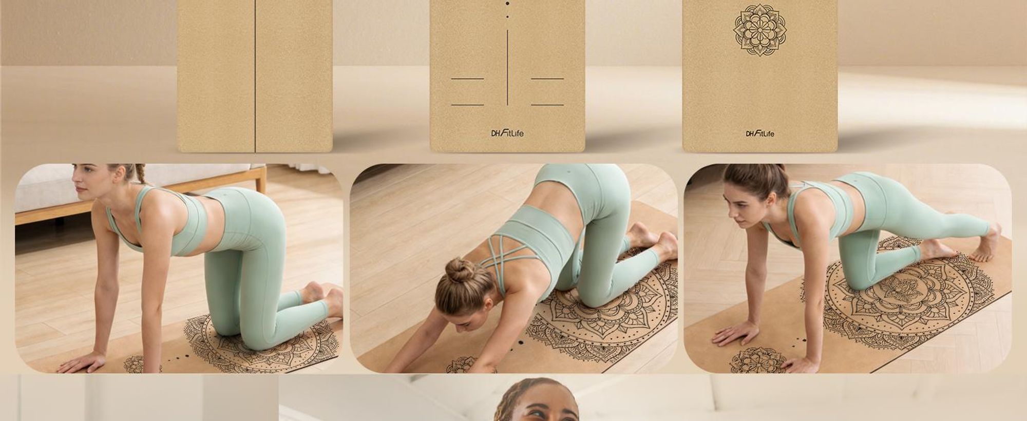 DH FitLife Kork Yogamatte, rutschfest, nachhaltig & schadstofffrei, inkl. Tragegurt, Kork + Naturkautschuk, für Yoga & Pilates