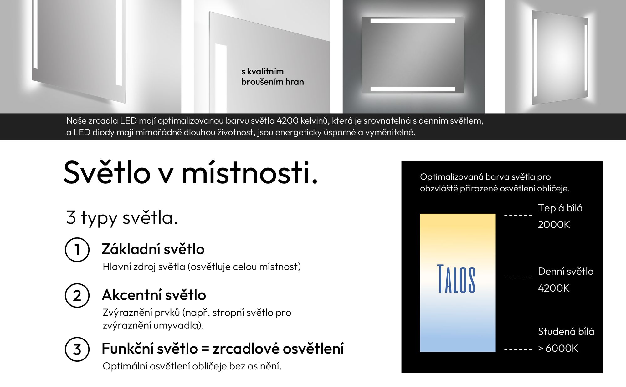 Koupelnové zrcadlo s osvětlením TALOS LED 80x60 cm - vhodné do vlhkých prostor díky hliníkovému korpusu - neutrální bílé světlo