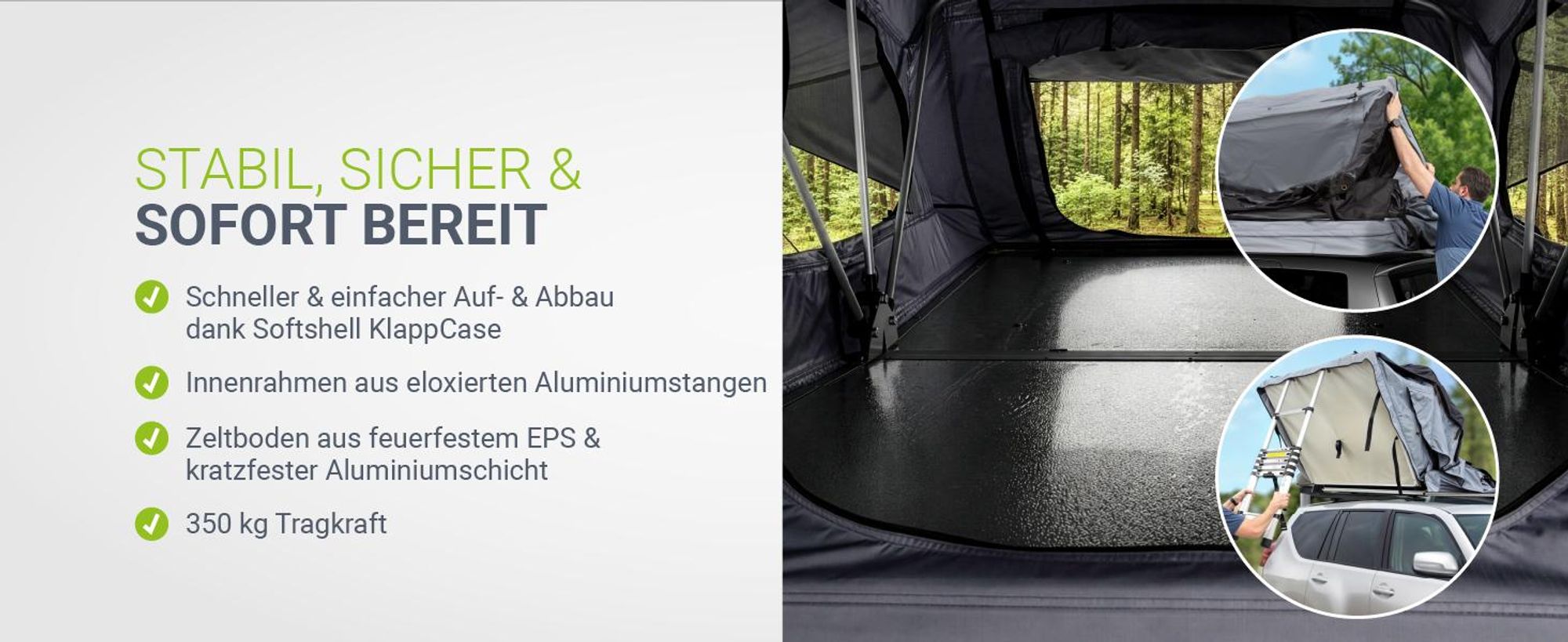 Juskys Autodachzelt Lago 120 x 210 cm - Wetterbeständig mit Leiter - Schwarz / Grau