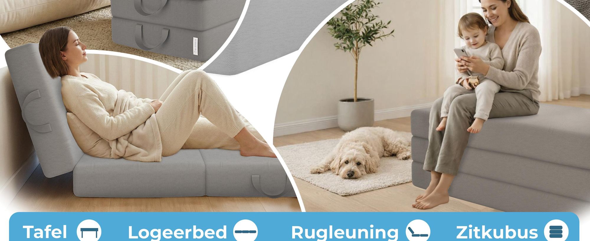ELONEO Opklapbare matras, gastenmatras, 3-delige opvouwbare matras, extra dik schuim (15 cm), geschikt voor mensen met rugproblemen, opklapbaar, opvouwbare matras (grijs)