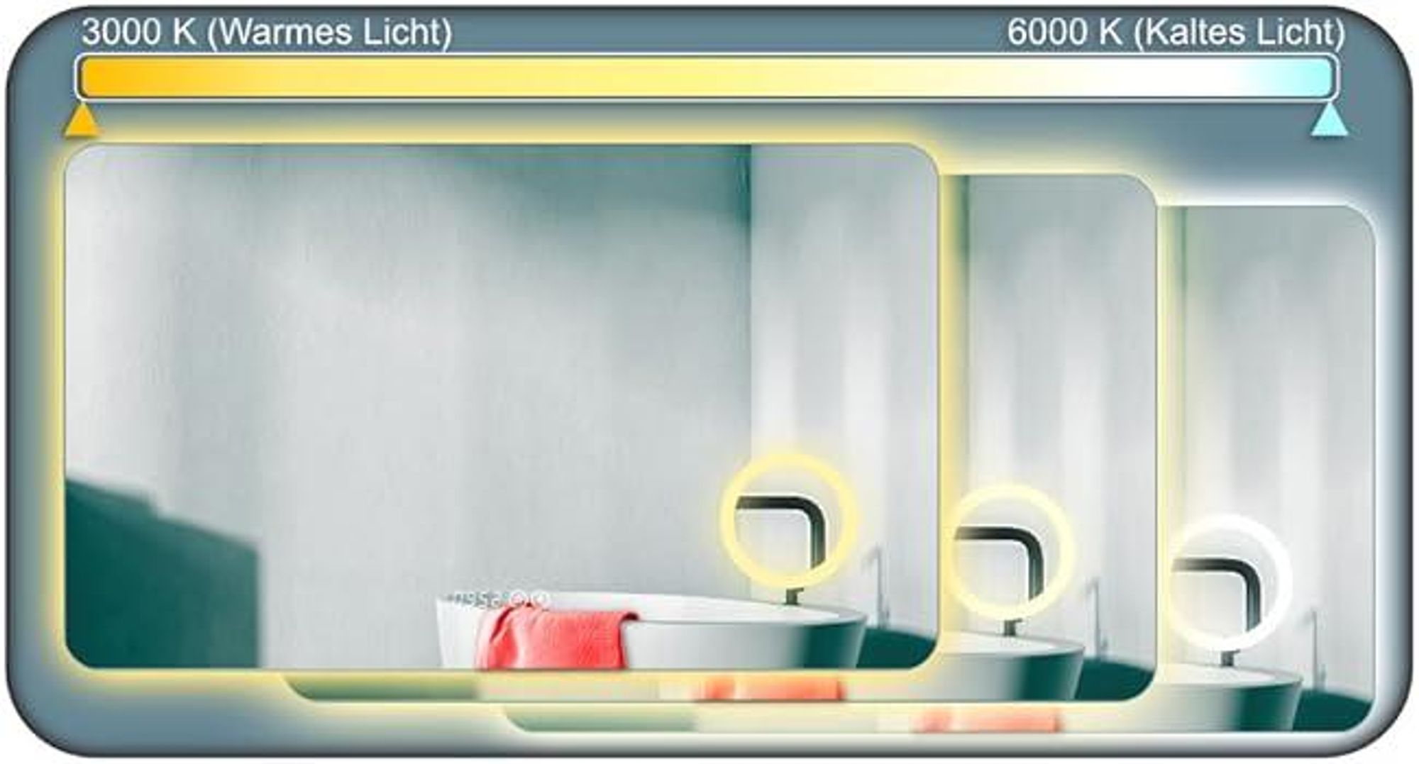 HOKO ANTIBESCHLAG LED Badspiegel 100x60cm+Uhr+Lichtwechsel Warmweiß-Kaltweiß-Neutral. Licht mit Touch Schalter/Wandschalter einschaltbar. Bochum