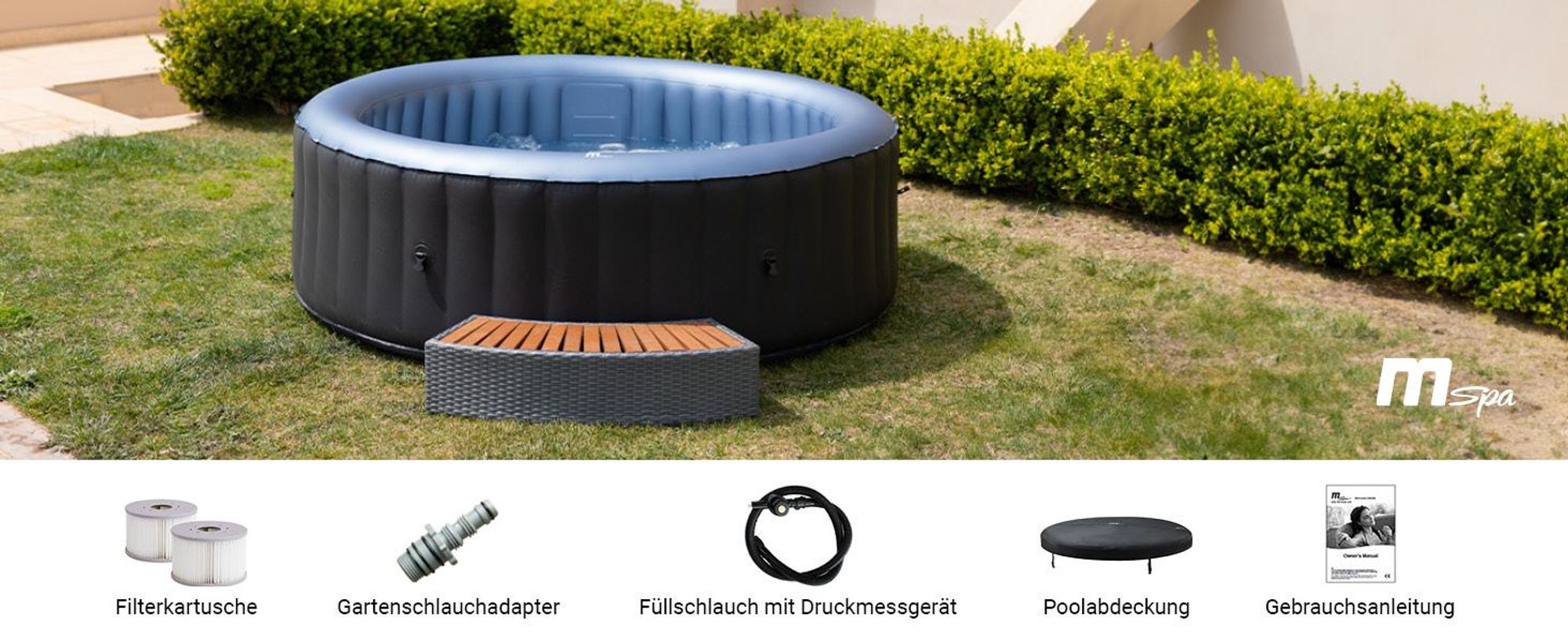 MSpa Whirlpool Comfort Bergen | 6 Personen Pool - In- & Outdoor Spa - 138 Massagedüsen - Fernbedienung - Aufblasfunktion per Tastendruck - 204x204 cm