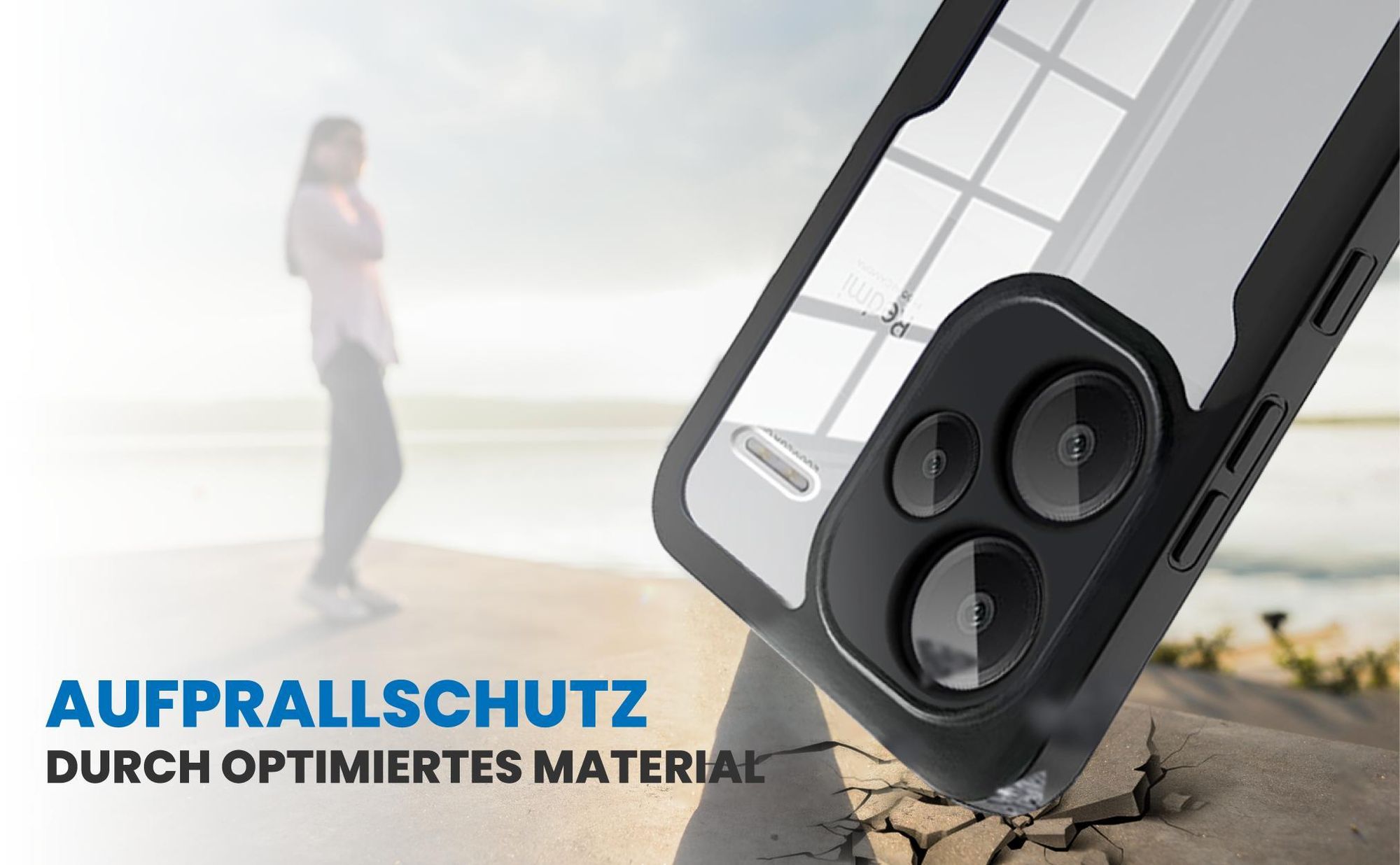 Schwarzes Front Back Cover für Xiaomi Redmi Note 13 Pro+ 5G mit Aufprallschutz