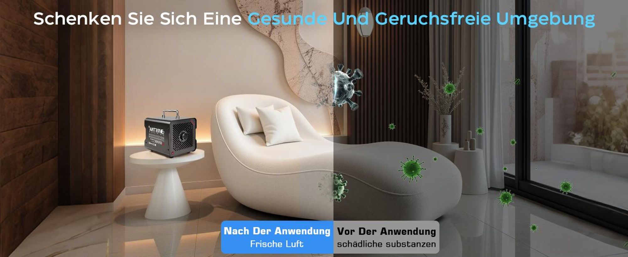 Ozongenerator 65000 mg/h, bis 300 m², Timer, Leise≤35 dB, Ozonisator Industrie, Geruchsbeseitigung/Desinfektion für Industrie, Haushalt, Auto, Hotel