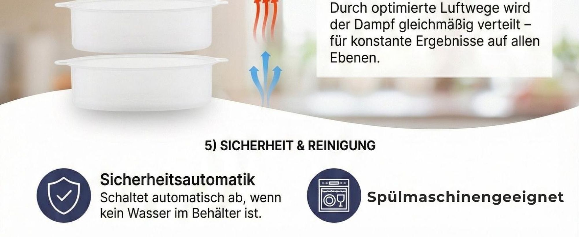 Sommertal Dampfgarer STEAMY800 Dämpfer 800W 3 Schicht Topf BPA-Frei regelbar 0-60 min. spülmaschinenfest Kunststoff Dampftopf