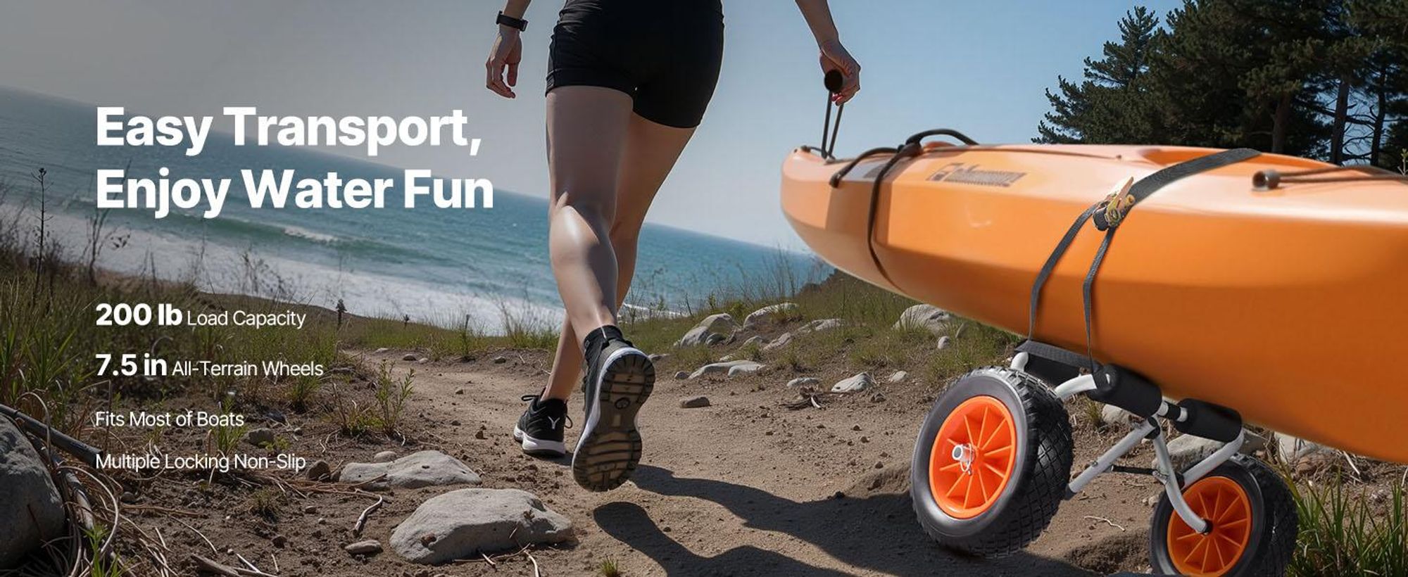 VEVOR Schwerlast-Kajakwagen, 145 kg Tragfähigkeit, abnehmbarer Kanu-Trolley mit 10'' soliden Reifen, verstellbaren Halterungen & rutschfestem Stützfuß, für Kajaks, Kanus, Paddleboards, Schwimmmatten und Jon-Boote, 14 Zoll