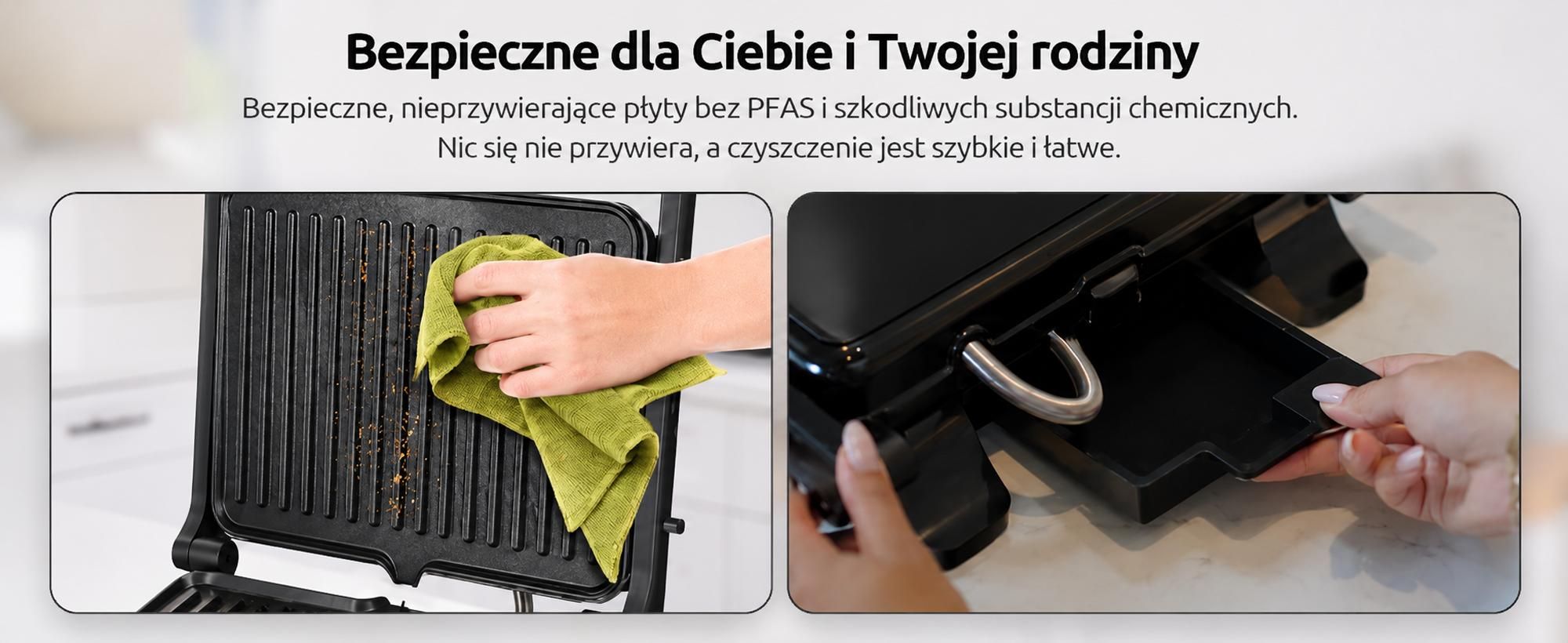 Grill kontaktowy Olvy XXL 2000W - opiekacz do 4 kanapek, opiekacz do panini z 7 programami, grill stołowy z wyświetlaczem, bez PFAS, regulacja do 230°
