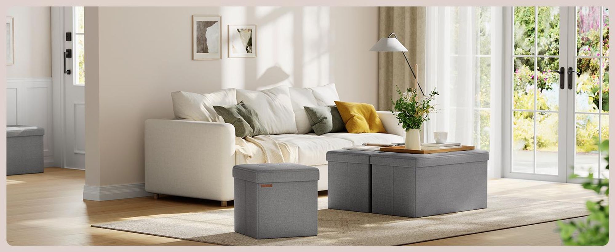 SONGMICS 76cm Sitzbank mit Stauraum, klappbare Sitztruhe, Fußbank, hellgrau