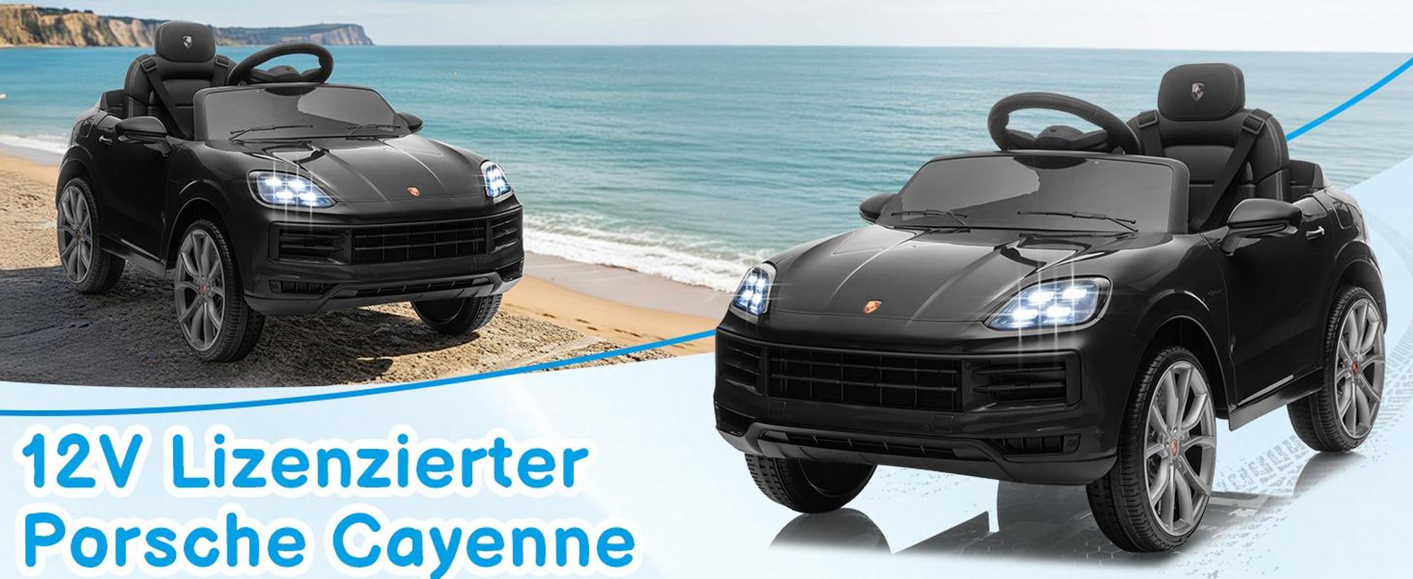 FCH Kinder Elektroauto 12V Kinderauto Elektrisch 2,4G-Fernbedienung, Porsche Cayenne Elektrofahrzeuge mit MP3, Musik, Hupe, LED-Leuchten (schwarz)