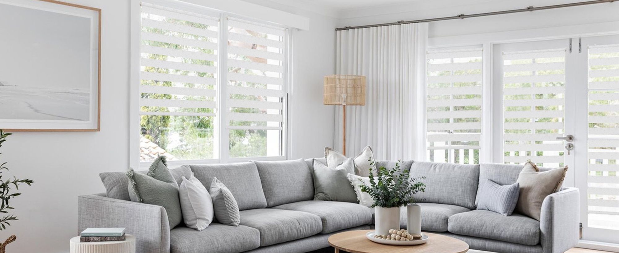 Doppelrollo 65x130cm Leinen Duo Rollo Klemmfix ohne Bohren Jalousie Rollos für Fenster und Tür