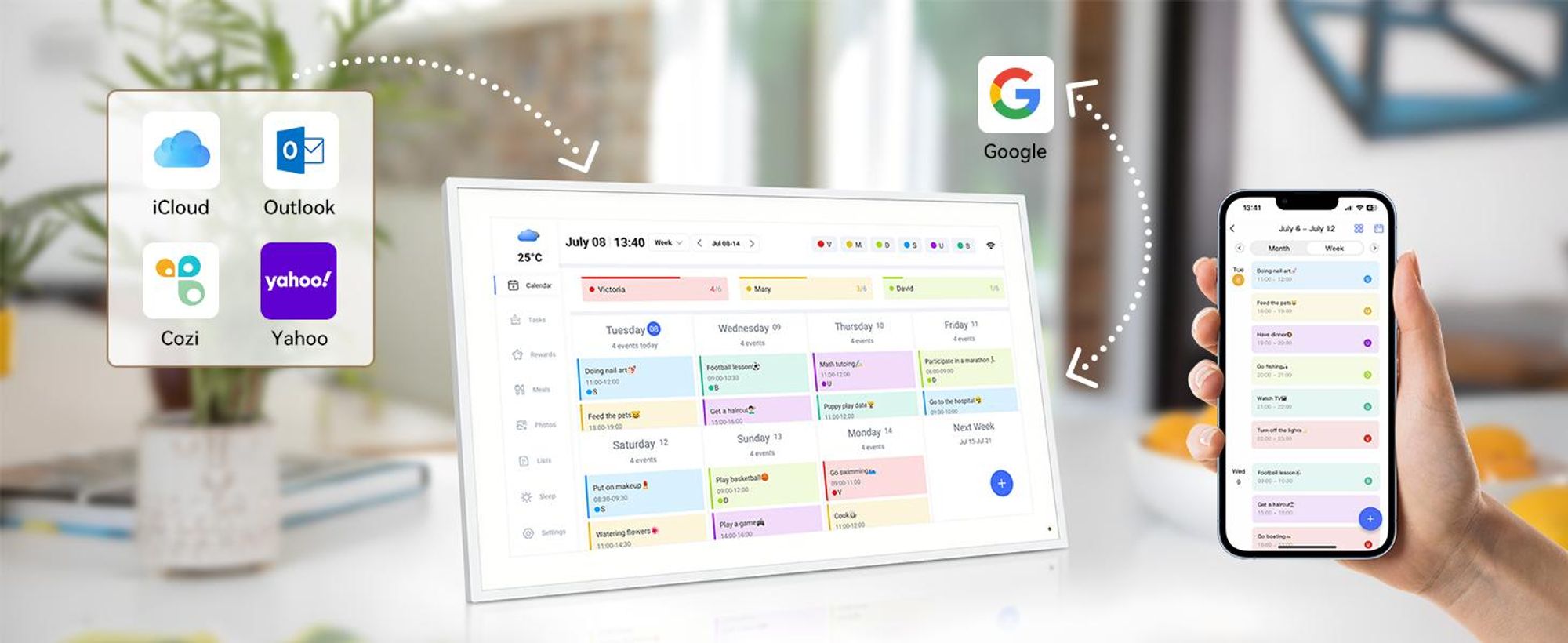 TABWEE P15 15,6 Zoll Digitaler Kalender und Desktop Bilderrahmen mit Touchscreen, WLAN, 1280x800 Auflösung, 16:10, Multi-Device-Sync und Sharing