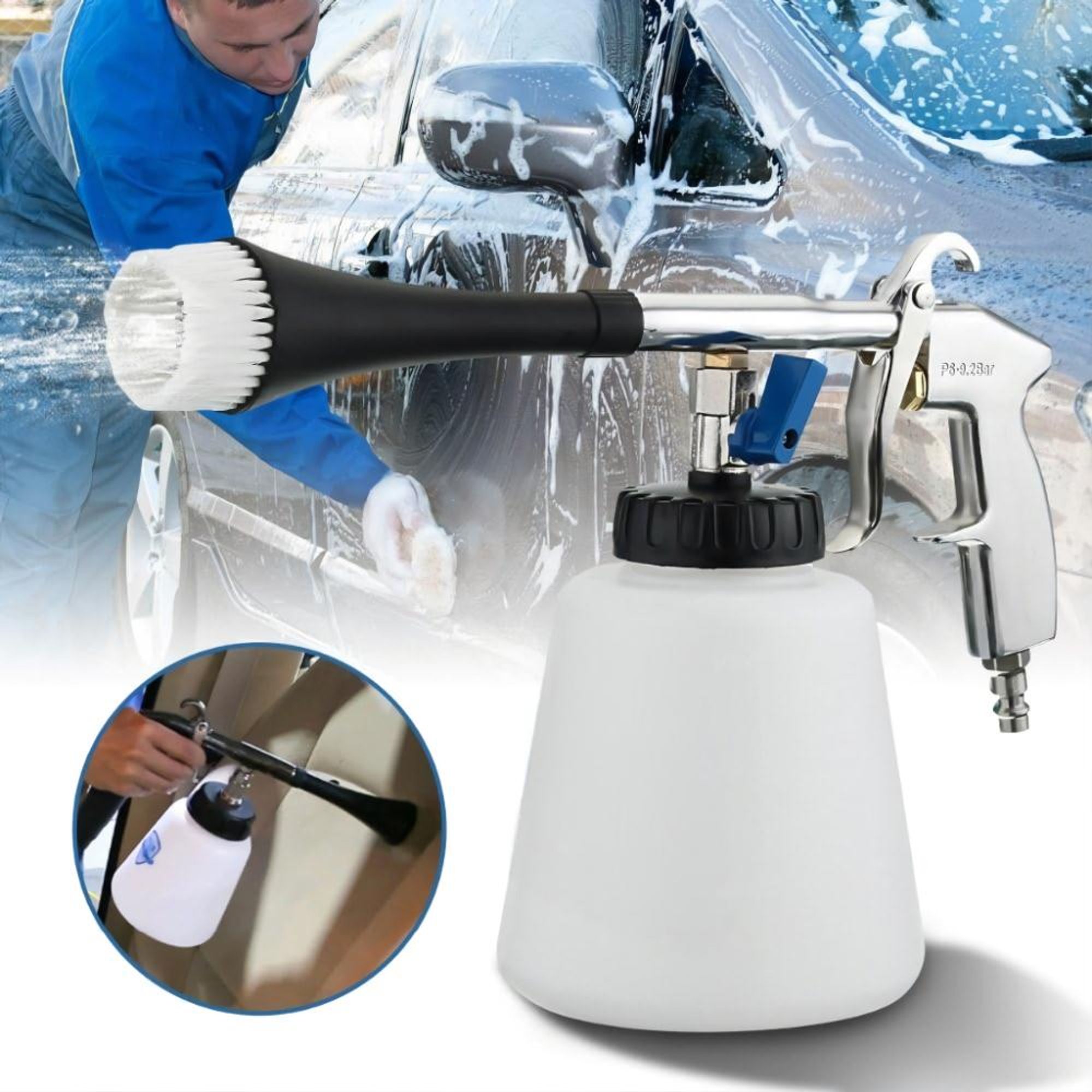 LUXTOM | Automatická umývacia pištoľ, 1000 ml, na čistenie sedadiel, palubnej dosky, kobercov, interiéru vozidla, čistiaca pištoľ, pištoľ na čistenie čalúnenia