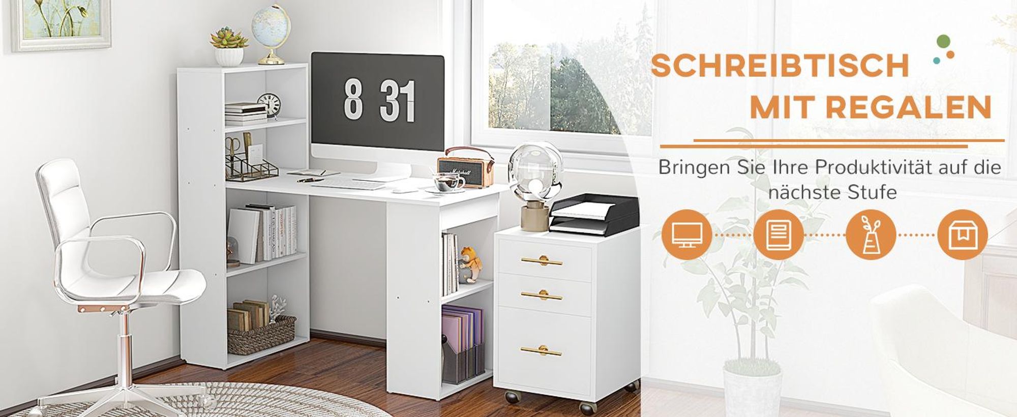 HOMCOM Schreibtisch Esstisch mit Regal Computertisch Arbeitstisch Laptoptisch