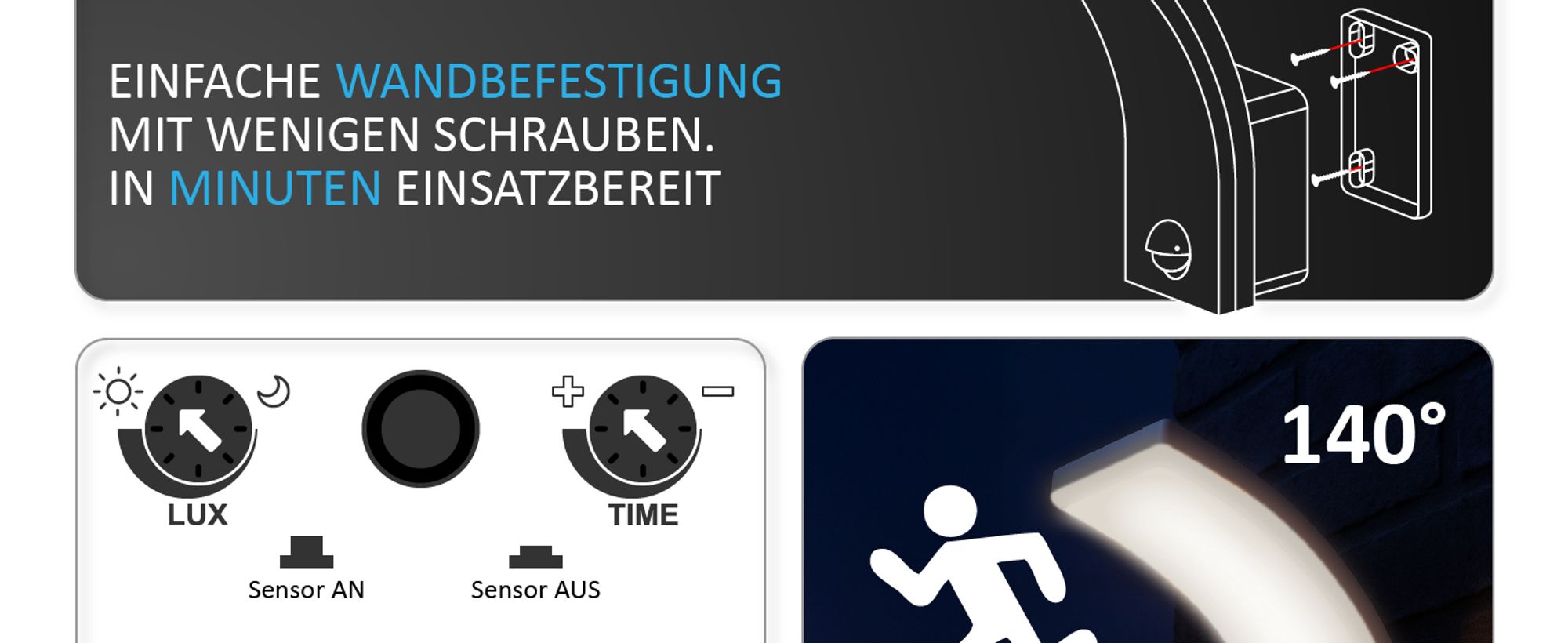 LED Außenwandleuchte 'X.PRIT', Weiß mit Bewegungsmelder - IP65, 3-stufig einstellbar (12W/15W/20W), Neutralweiß