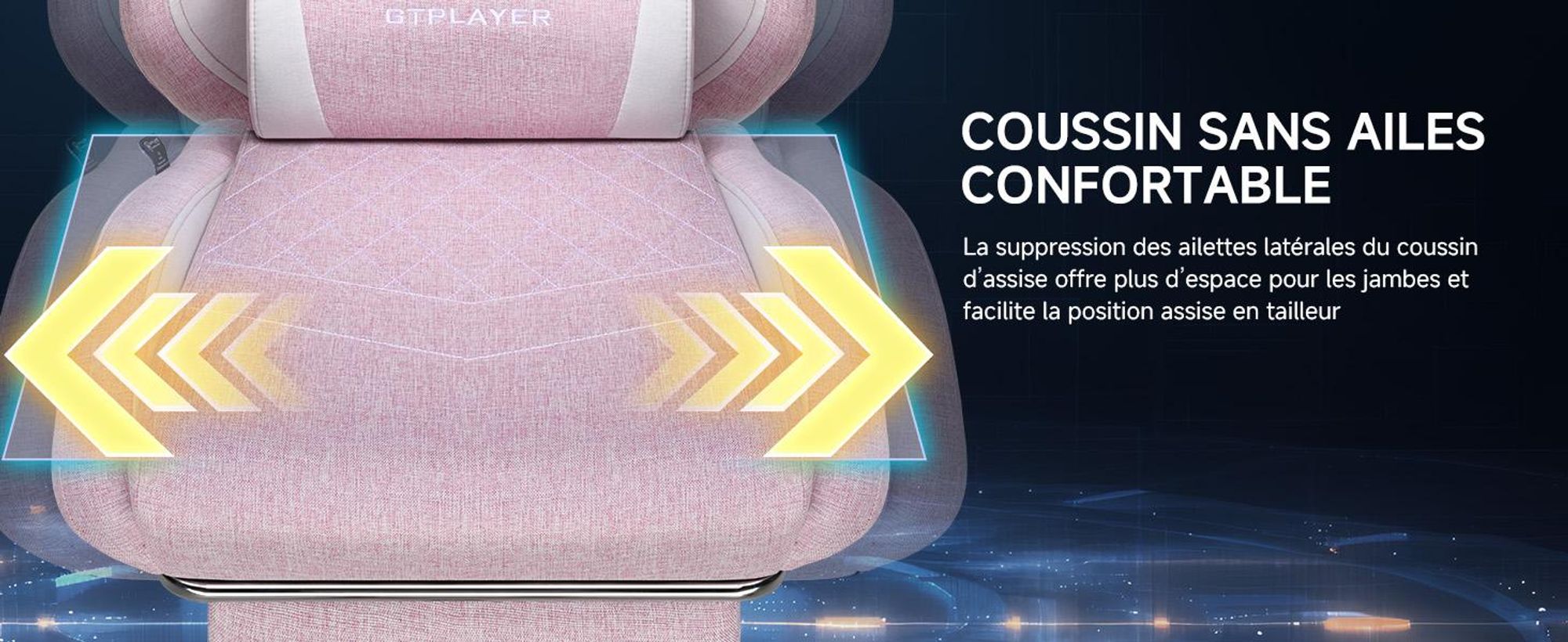 Chaise de jeu GTPLAYER, Chaise de jeu ergonomique en lin avec soutien lombaire, Chaise PC avec dossier élargi, supporte jusqu'à 150 kg, Rose