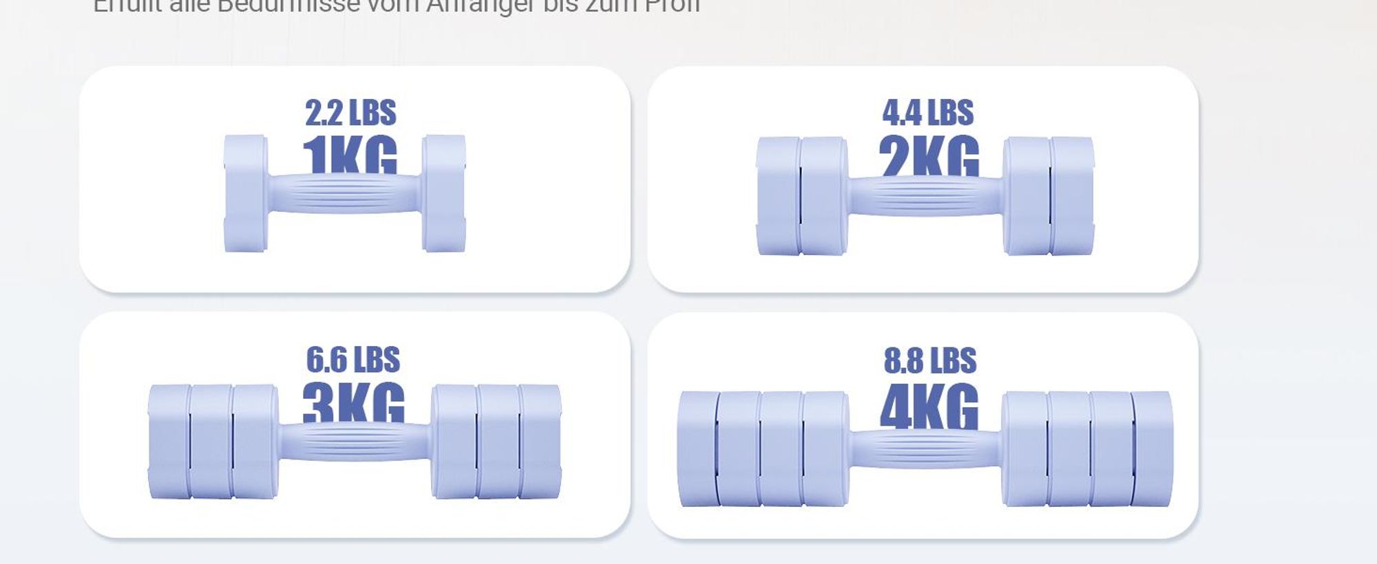 Verstellbare 4-in-1 Kurzhanteln 2er Set (1–4 kg) – Fitness Dumbbells für Zuhause & Home Gym, Krafttraining & Geschenkidee, blau