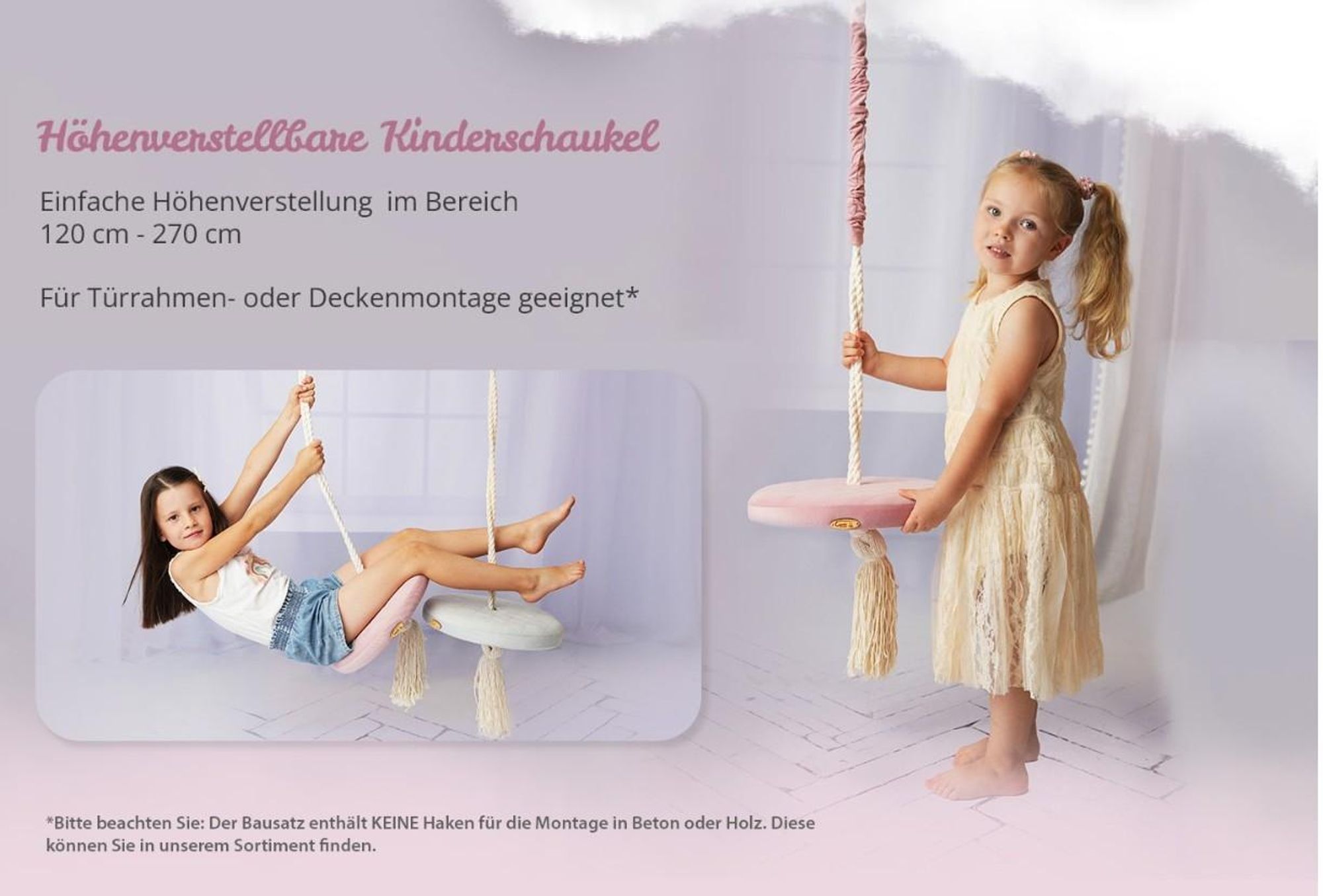 Create for you® - Kinderschaukel Indoor, Babyschaukel Türrahmen aus Holz, Grau