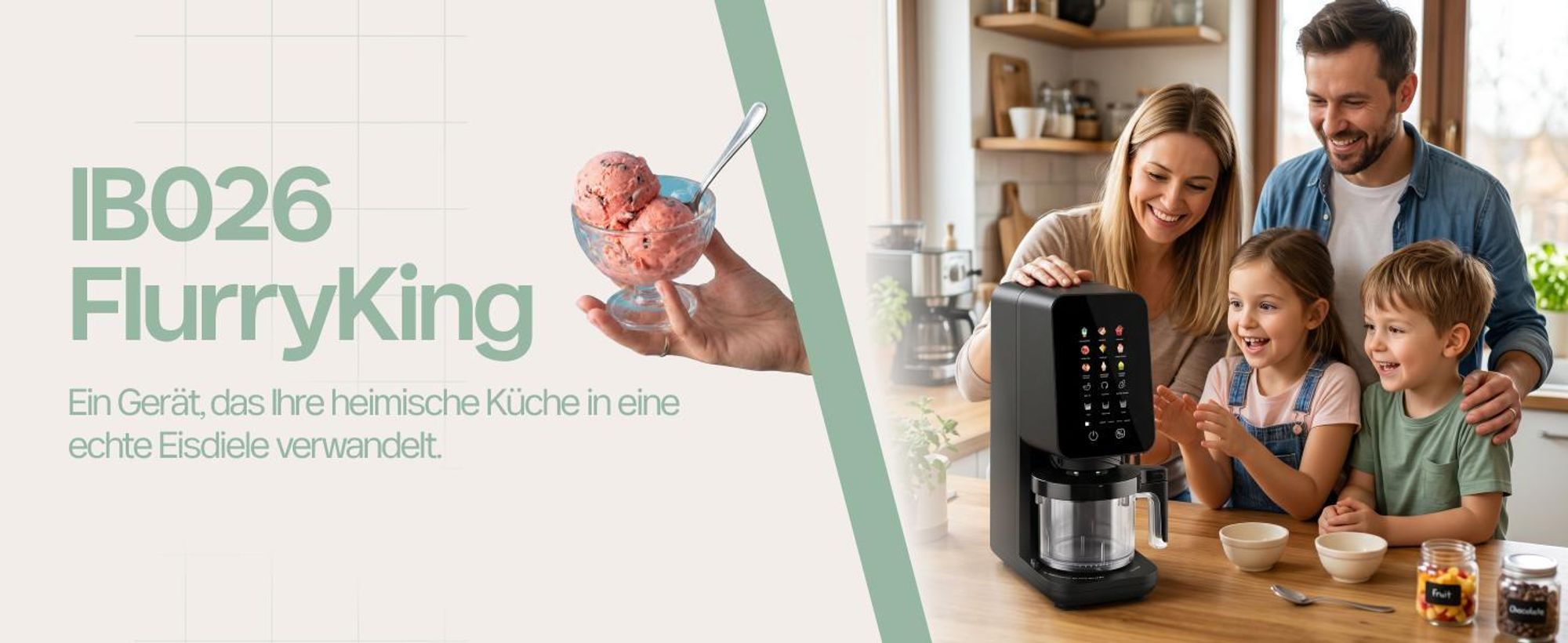 4Swiss IB026 FlurryKing Eismaschine Eiscreme Maschine - Softeismaschine Slush Maschine Ice Cream Maker Gelato Sorbet Frozen Joghurt BPA-Frei Schwarz