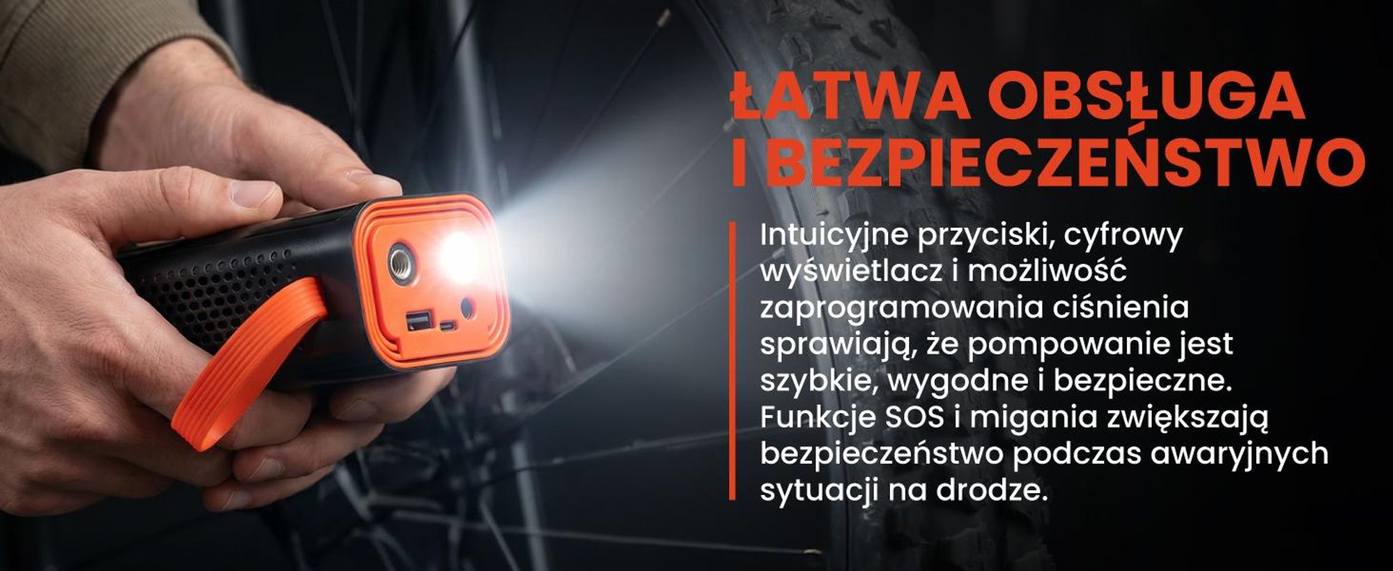 Elektryczna pompka rowerowa z akku 6000mAh z funkcją powerbank do roweru samochodu motocykla