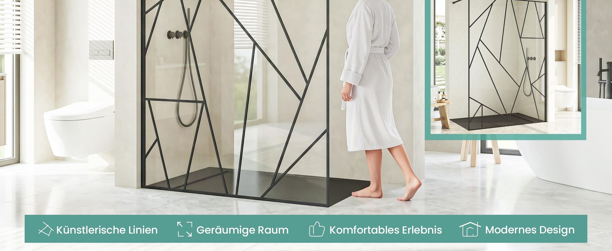 Mai & Mai Duschwand für Dusche Duschabtrennung 120x200cm Walk-In Dusche