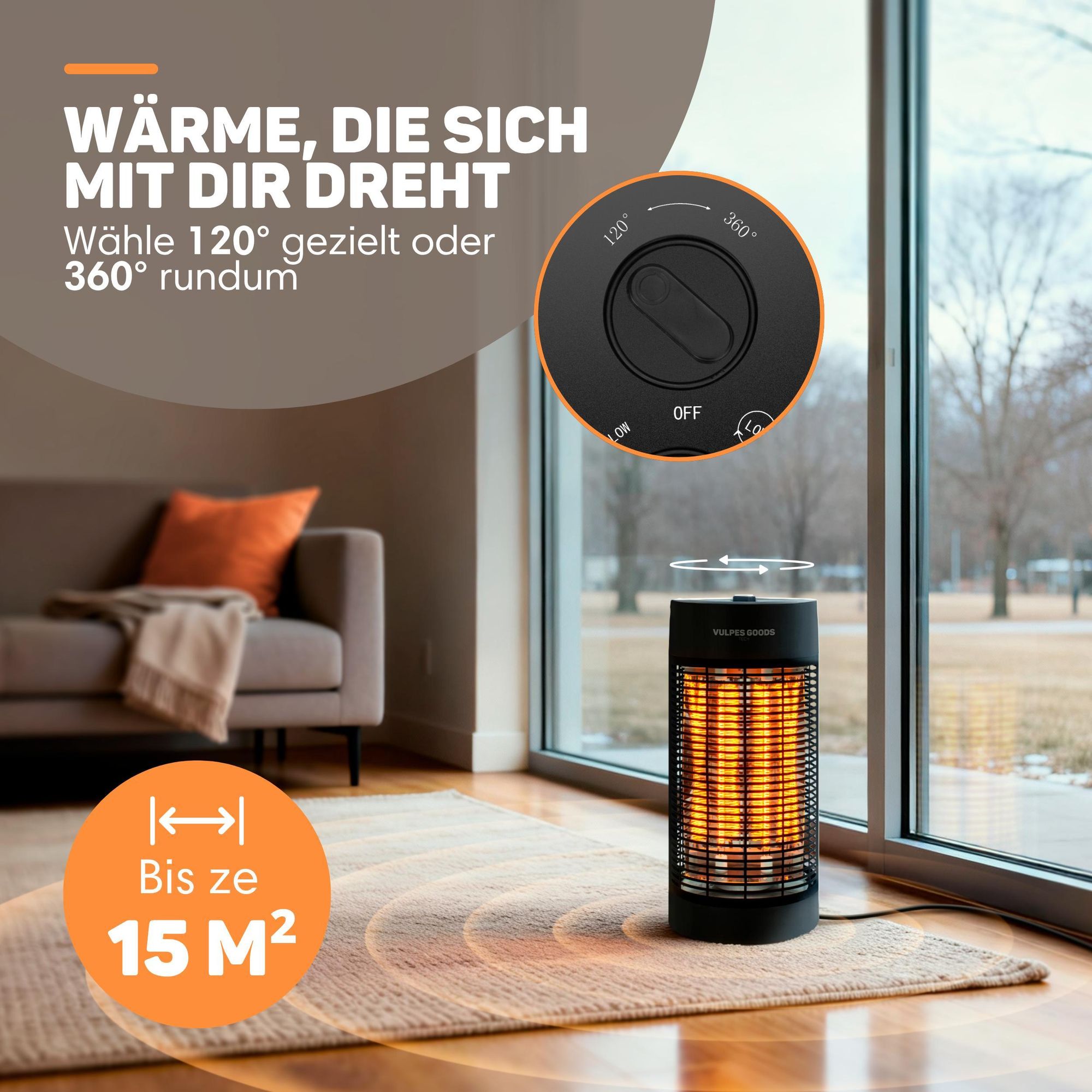 Infrarot Heizstrahler elektrisch mit 600 W & 1200 W Stufe, Innen / draußen geeignet- Terrassenheizer - elektrischer Infrarotstrahler, Infrarotheizung